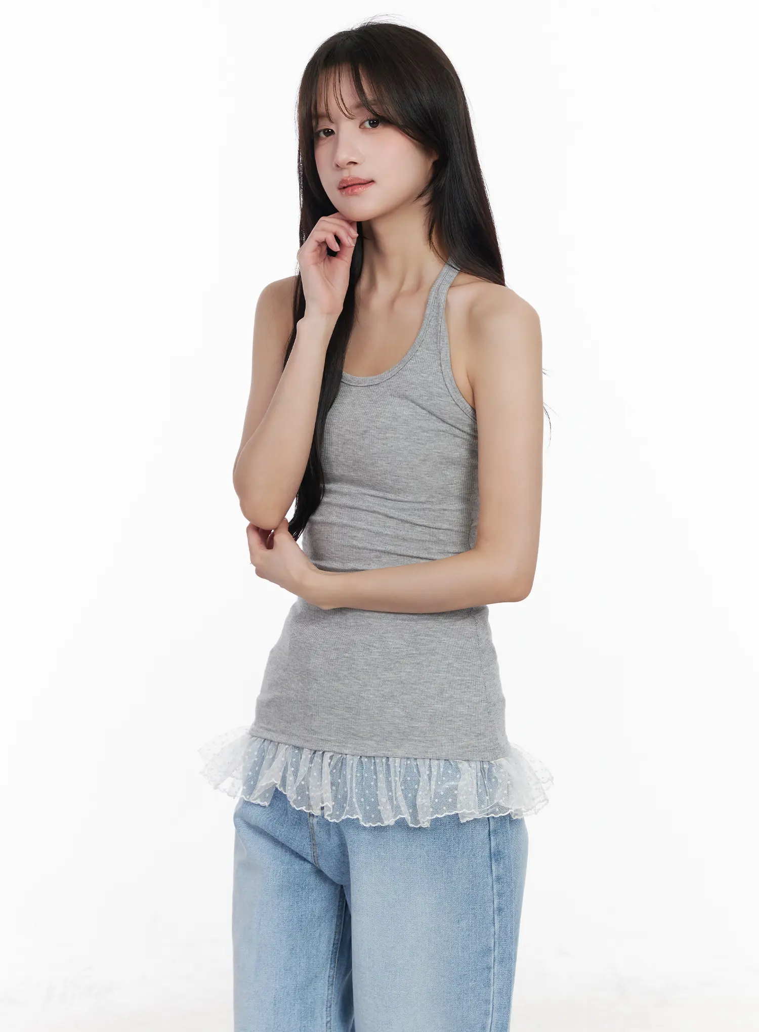 Lace Trim Ribbed Halter Top CM527