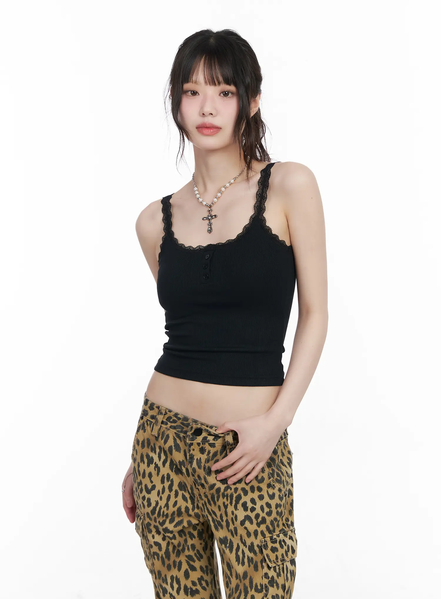 Lace Trim Ribbed Sleeveless Top CM526