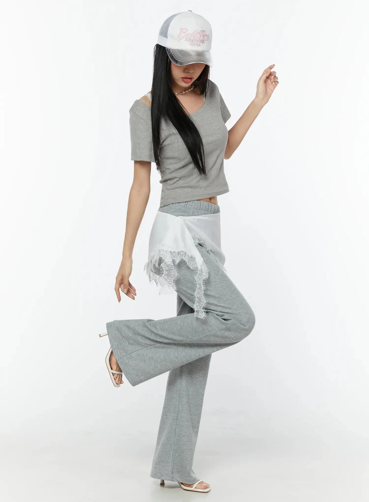 Lace Trim Satin Layering Skirt IU524 - Image 7