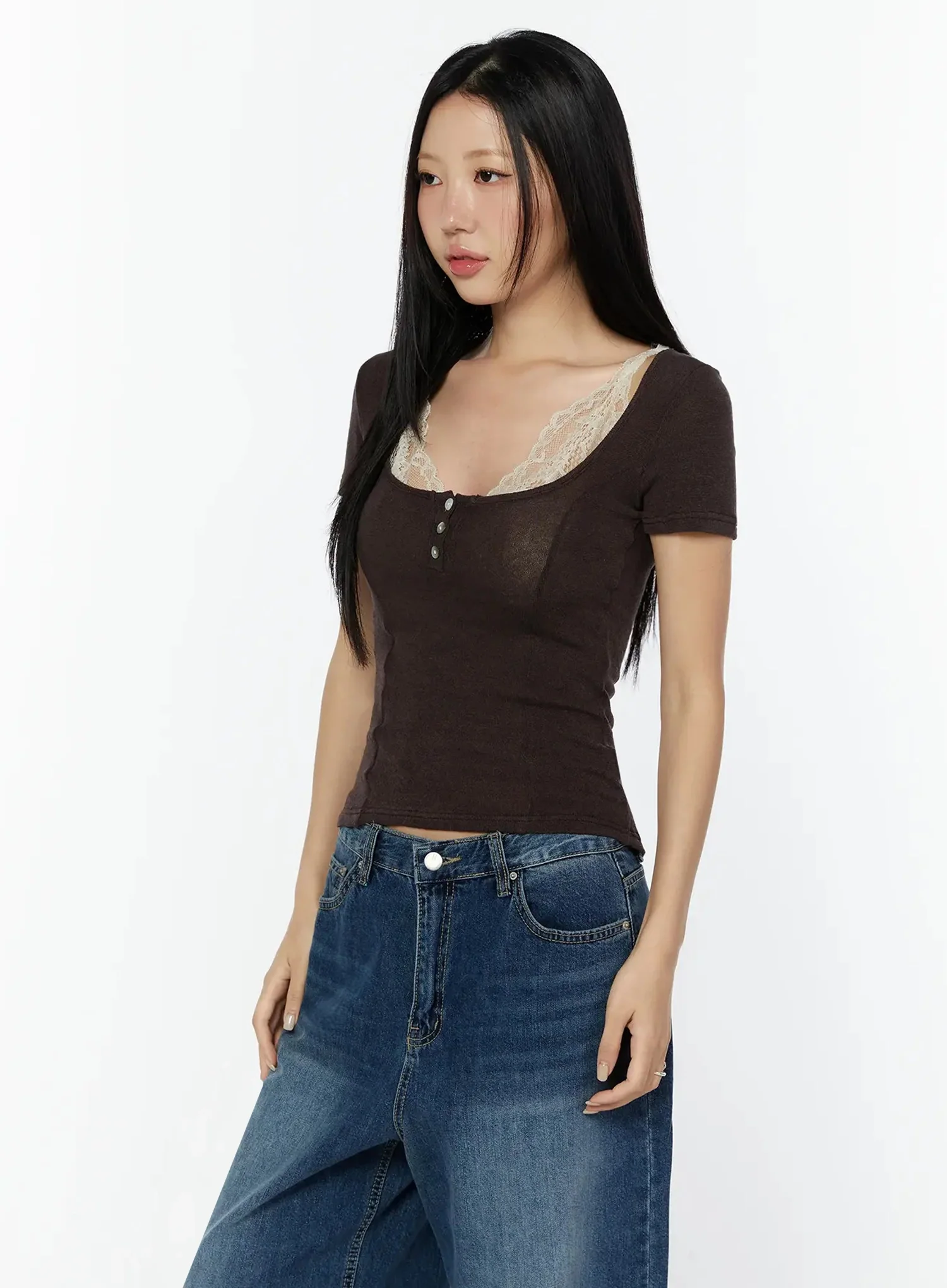 Lace Trim Square Neck Top IU522 - Image 8