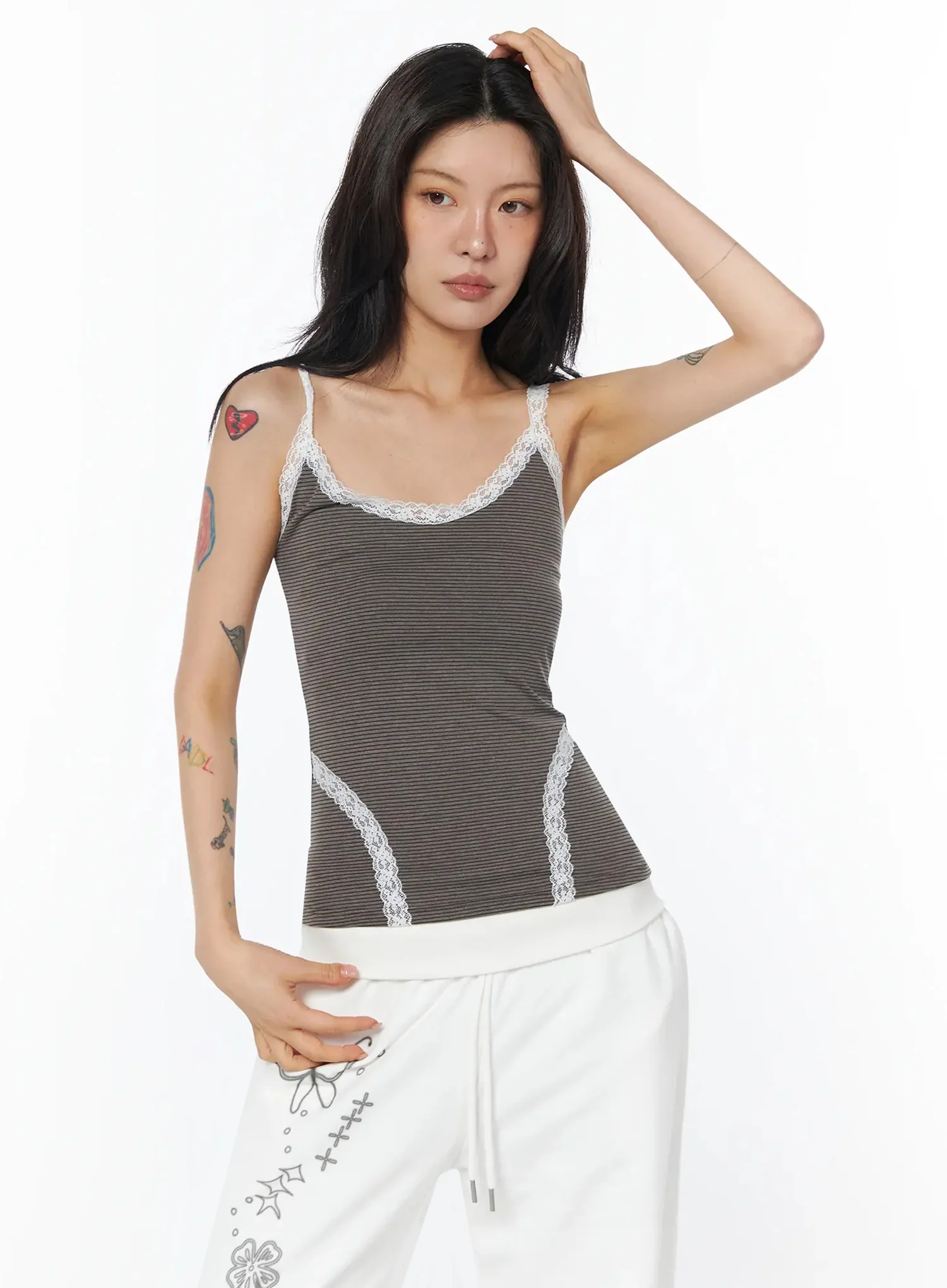 Lace Trim Striped Cami Top IU508 - Image 14