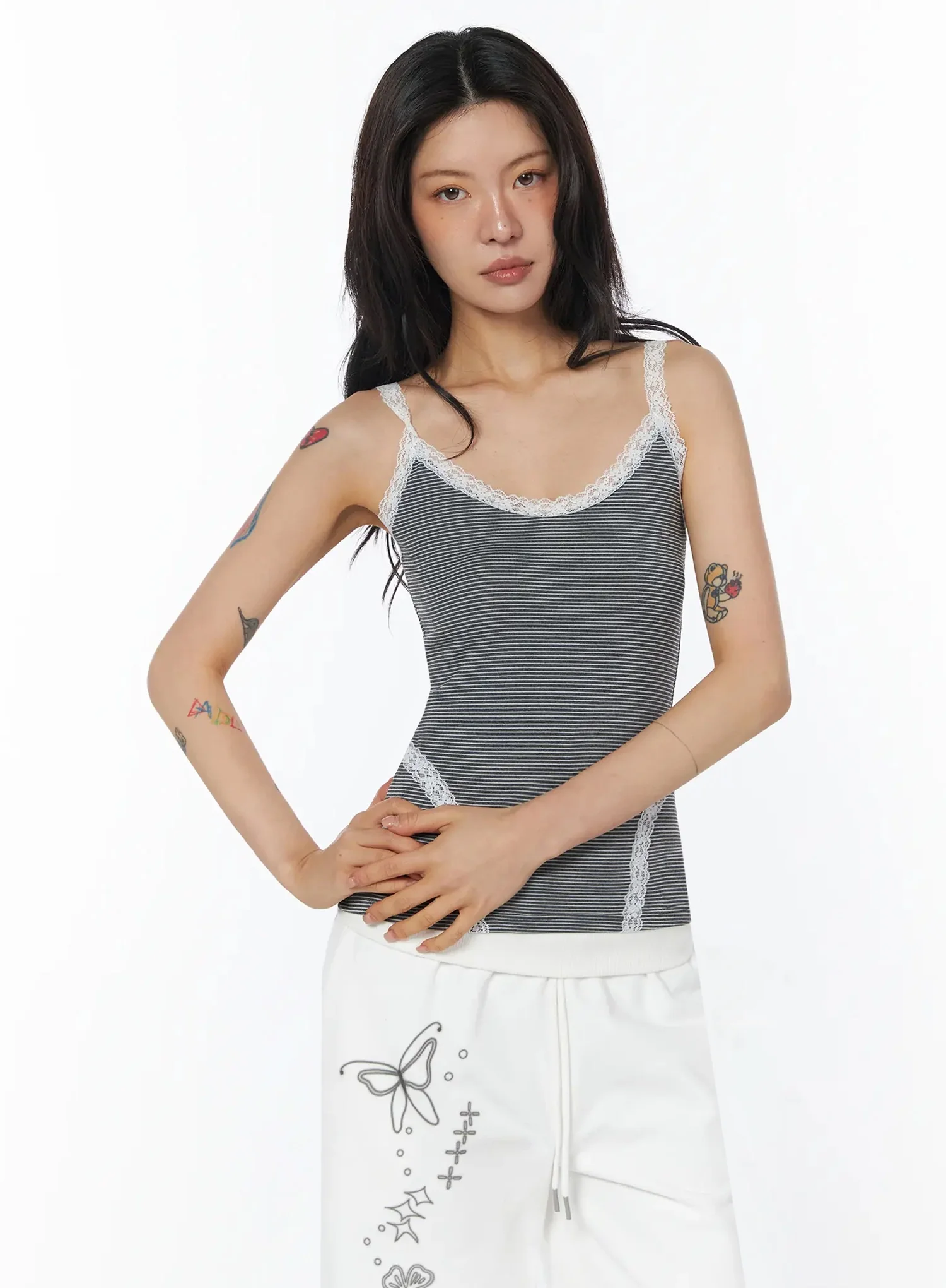 Lace Trim Striped Cami Top IU508 - Image 16
