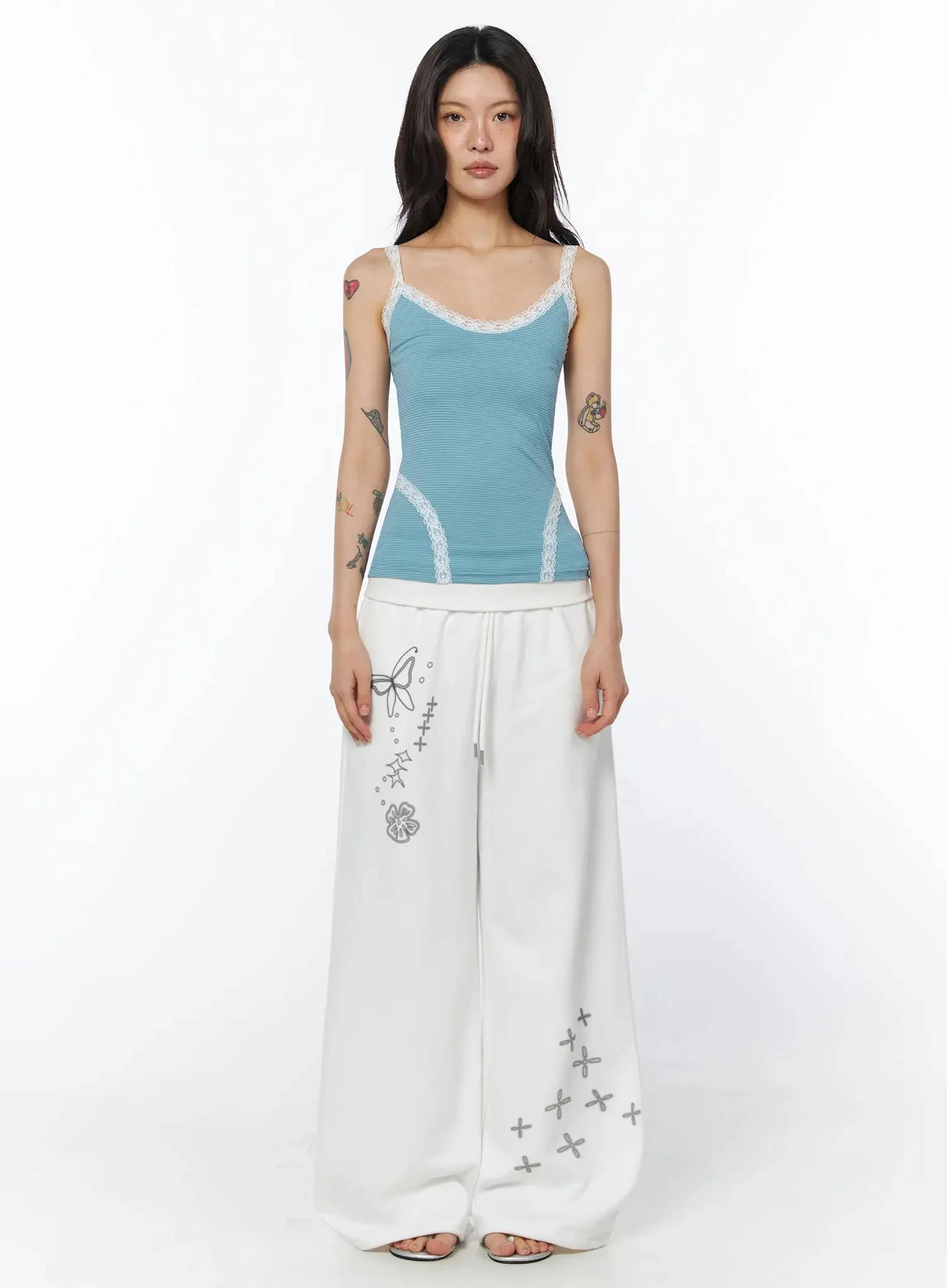 Lace Trim Striped Cami Top IU508 - Image 3