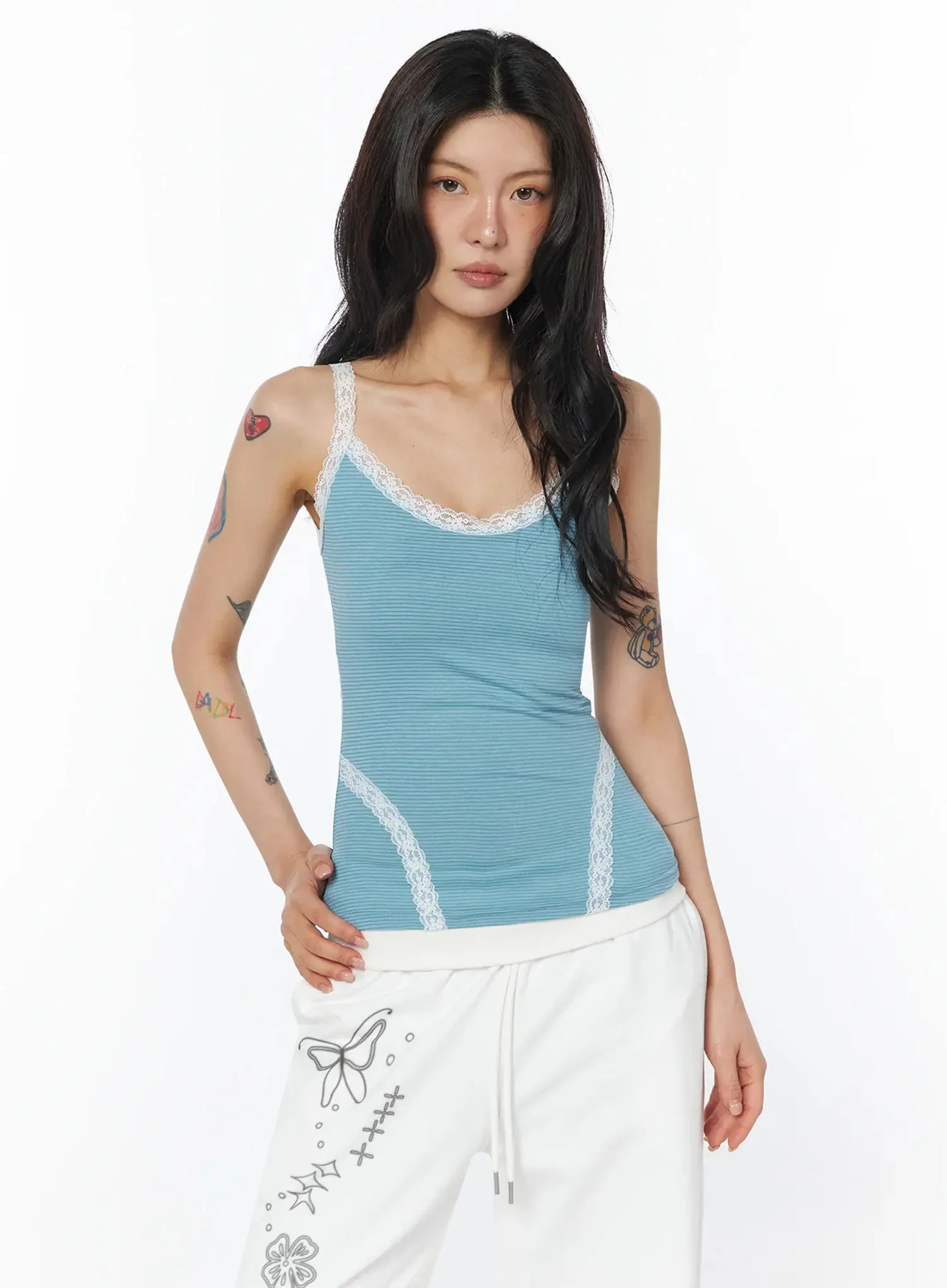 Lace Trim Striped Cami Top IU508 - Image 7