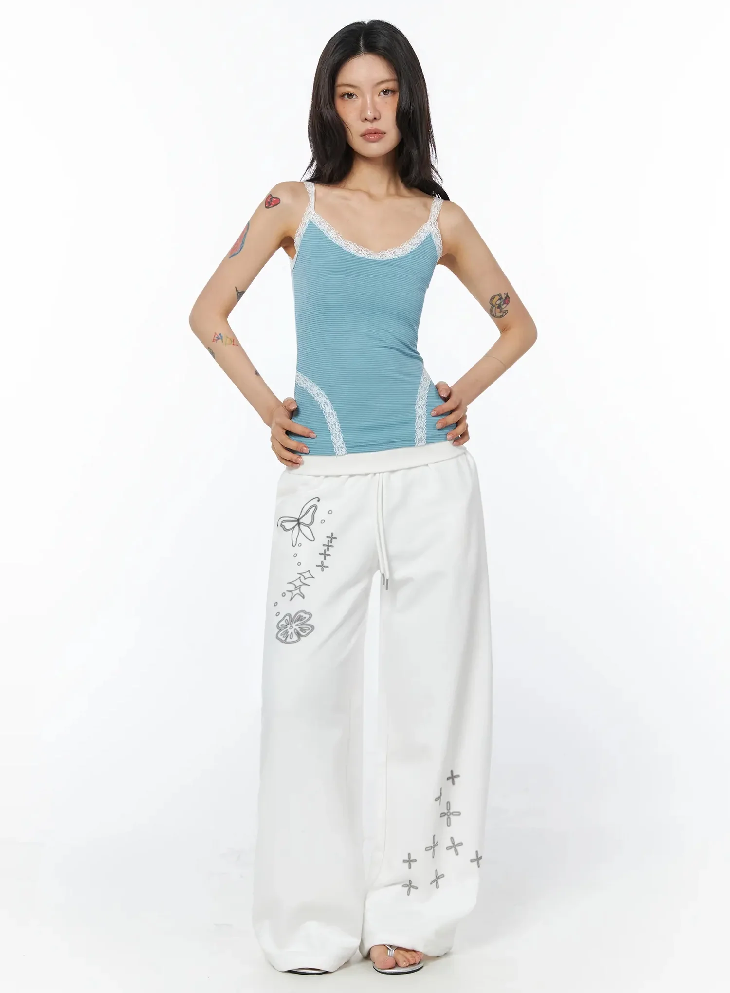 Lace Trim Striped Cami Top IU508 - Image 9