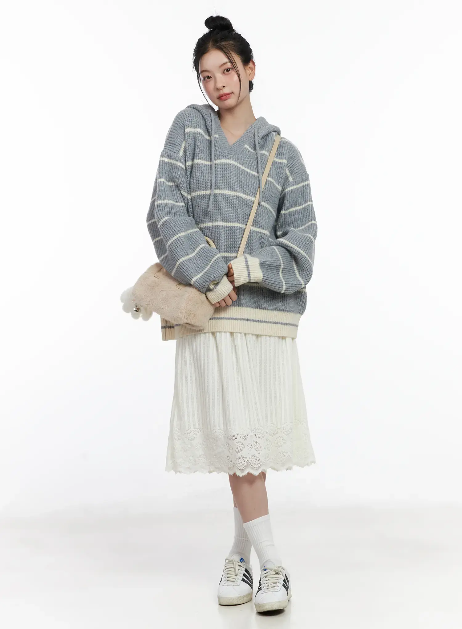 Lace-Trimmed Fleece Midi Skirt CJ520