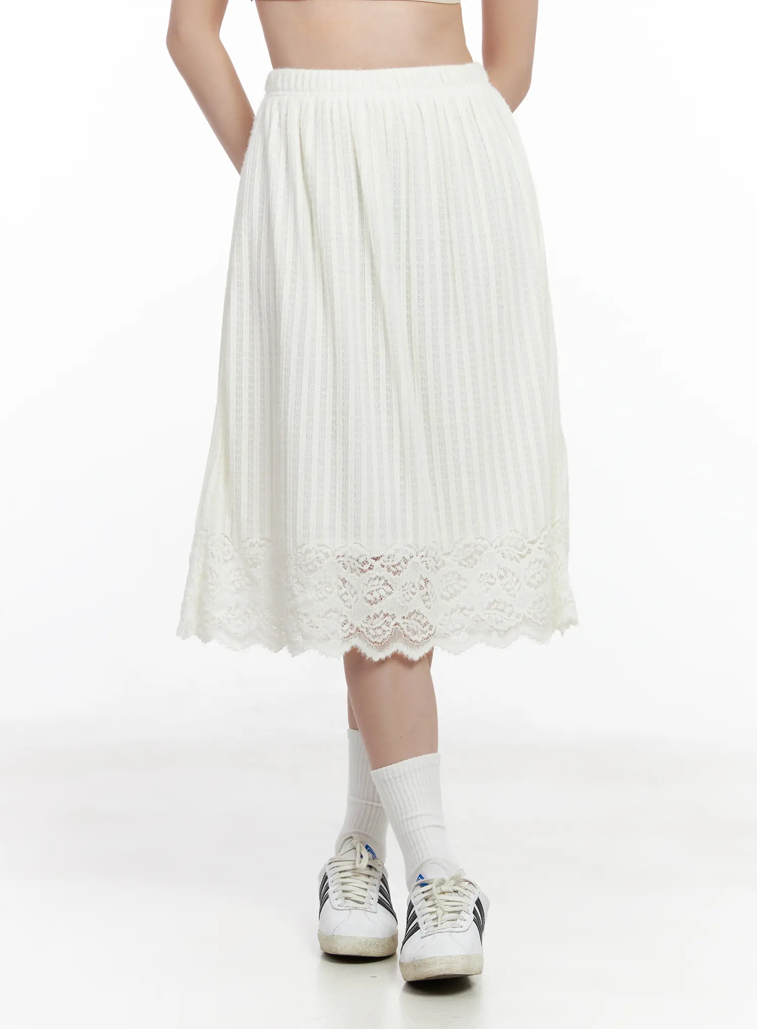 Lace-Trimmed Fleece Midi Skirt CJ520 - Image 2
