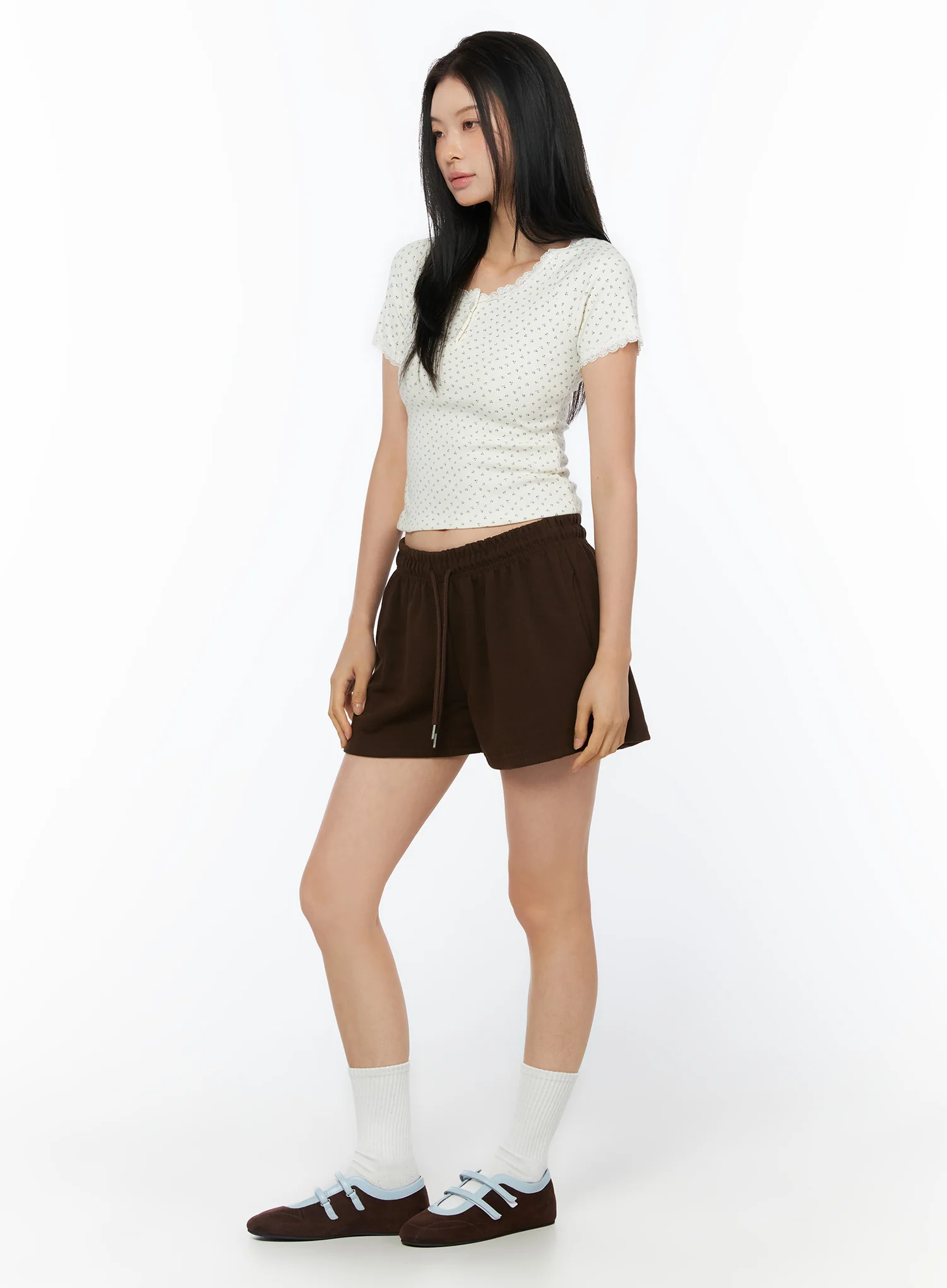 Lace Trimmed Floral Short Sleeve Top IU519 - Image 6