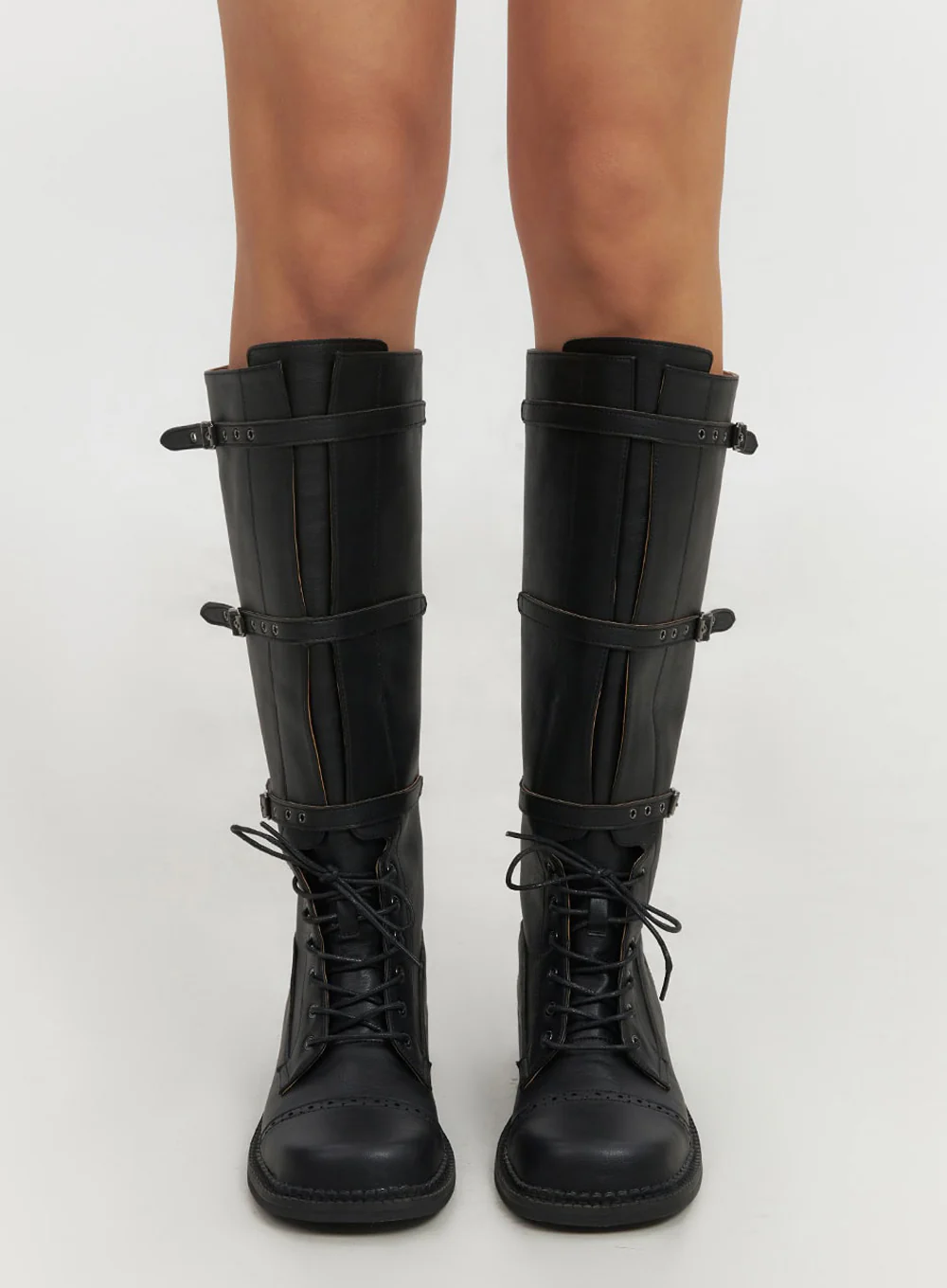 Lace-Up Buckle Faux-Leather Long Boots IF510 - Image 3