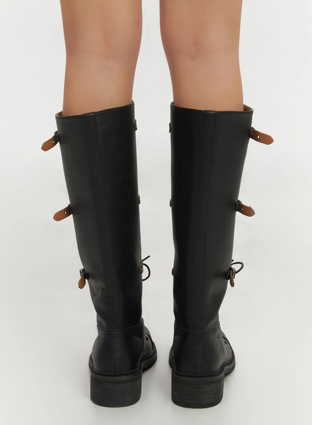 Lace-Up Buckle Faux-Leather Long Boots IF510 - Image 7