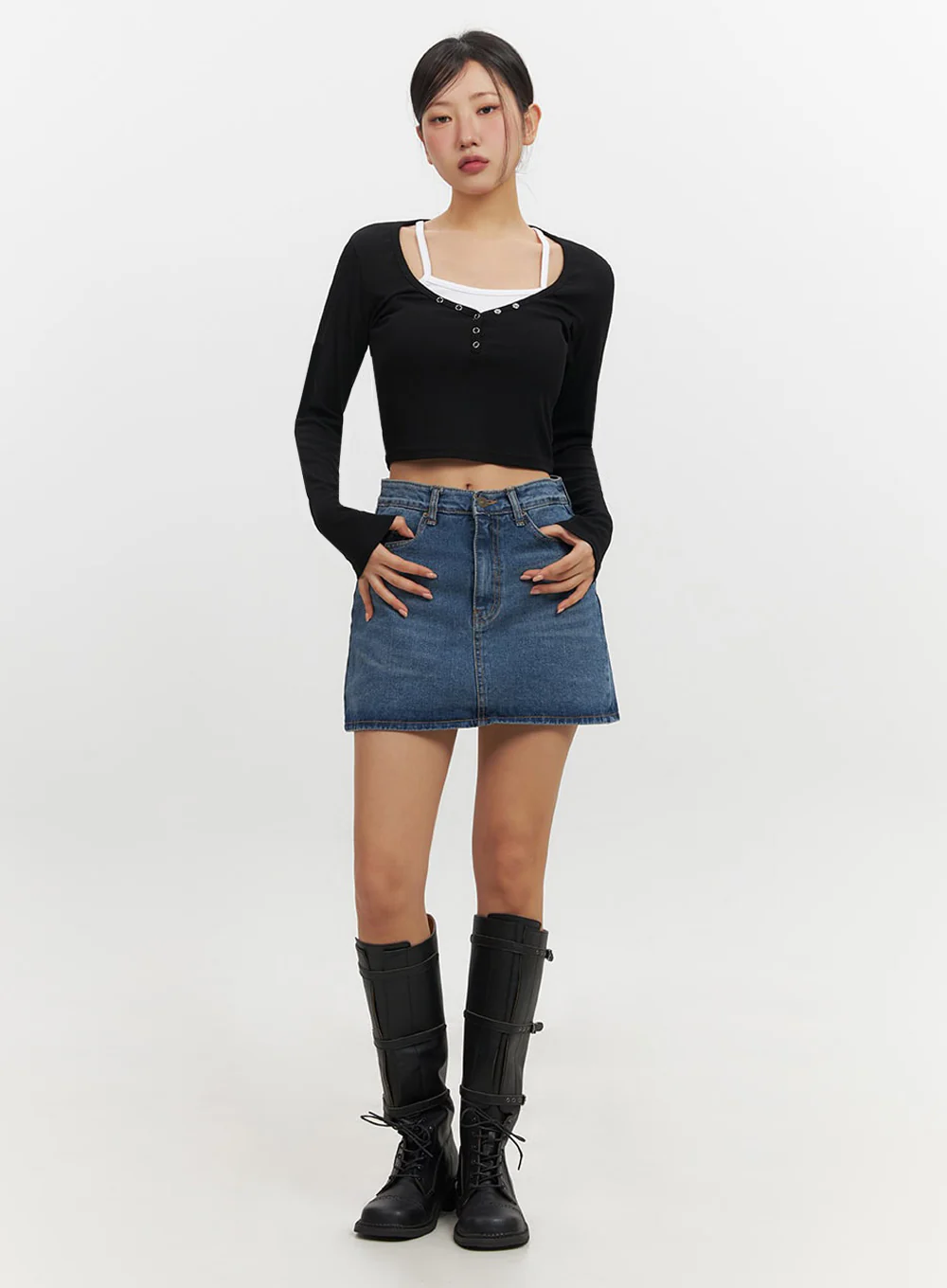 Lace-Up Buckle Faux-Leather Long Boots IF510 - Image 8