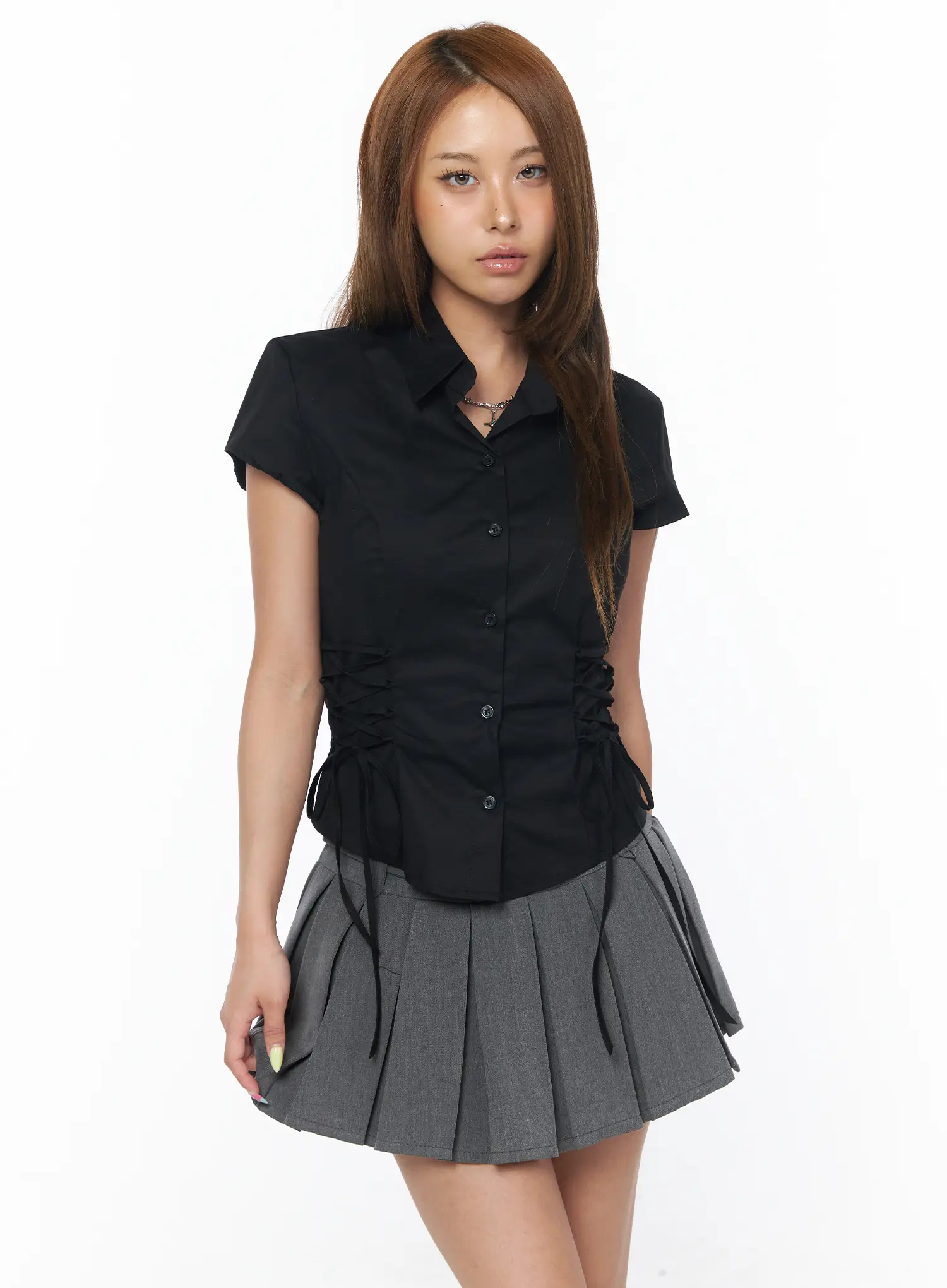 Lace-Up Short Sleeve Shirt CU502 - Image 8
