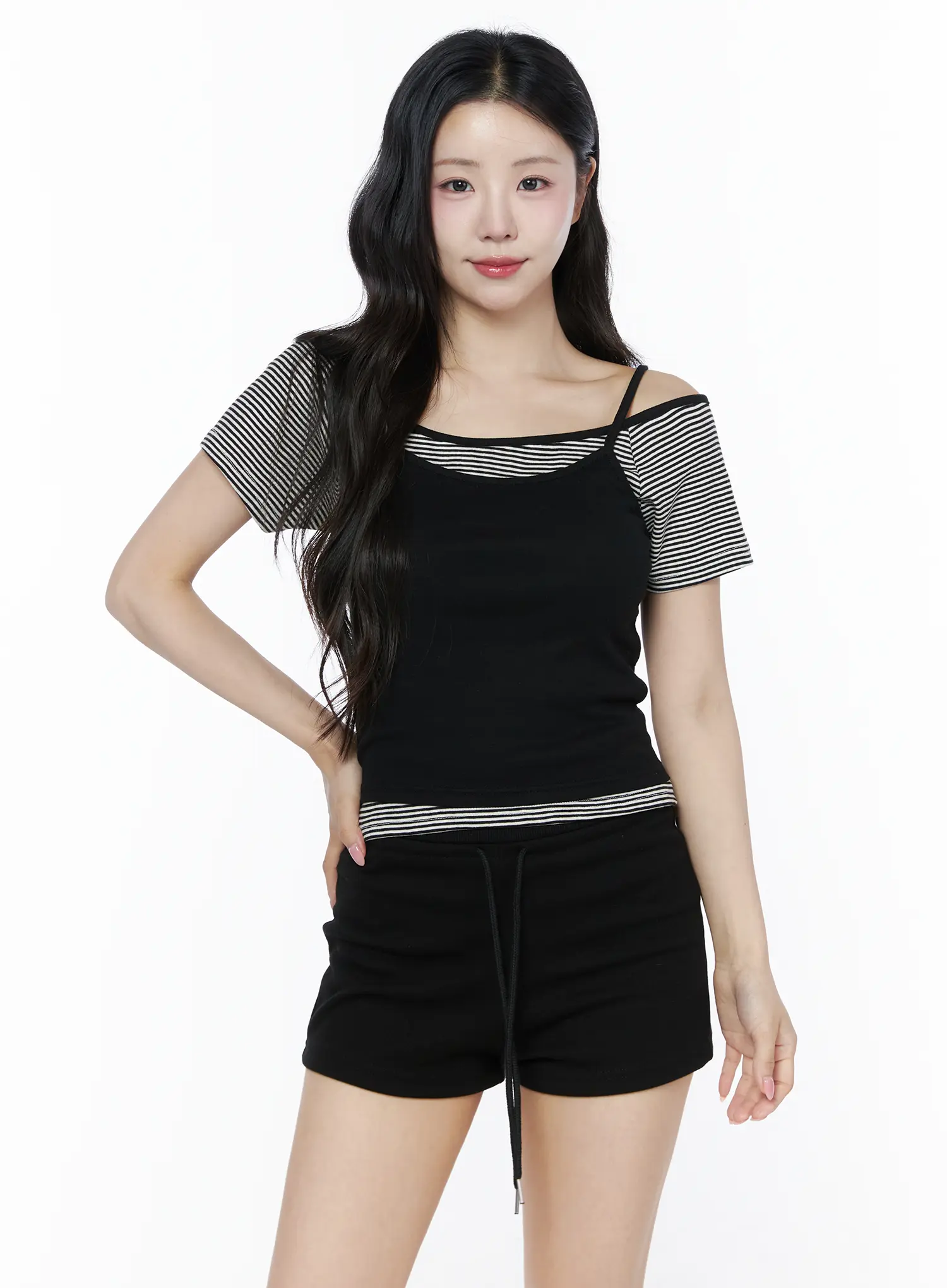 Layered Cami Striped Tee IU525 - Image 2