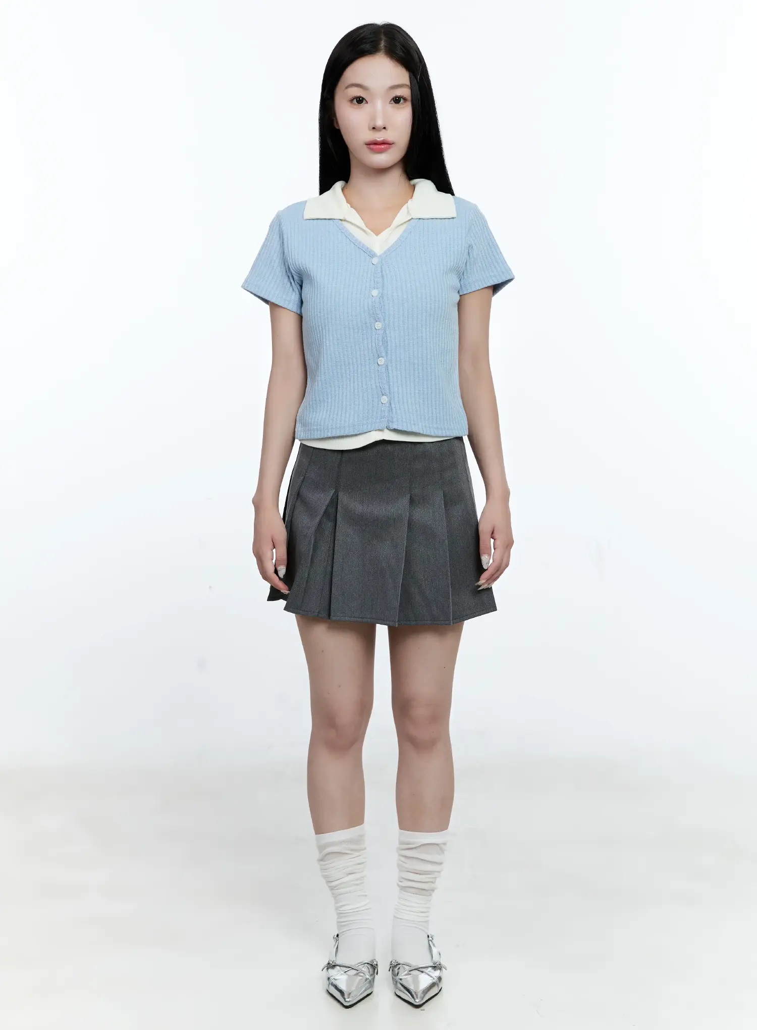 Layered-Collar Cardigan Tee CG511 - Image 2