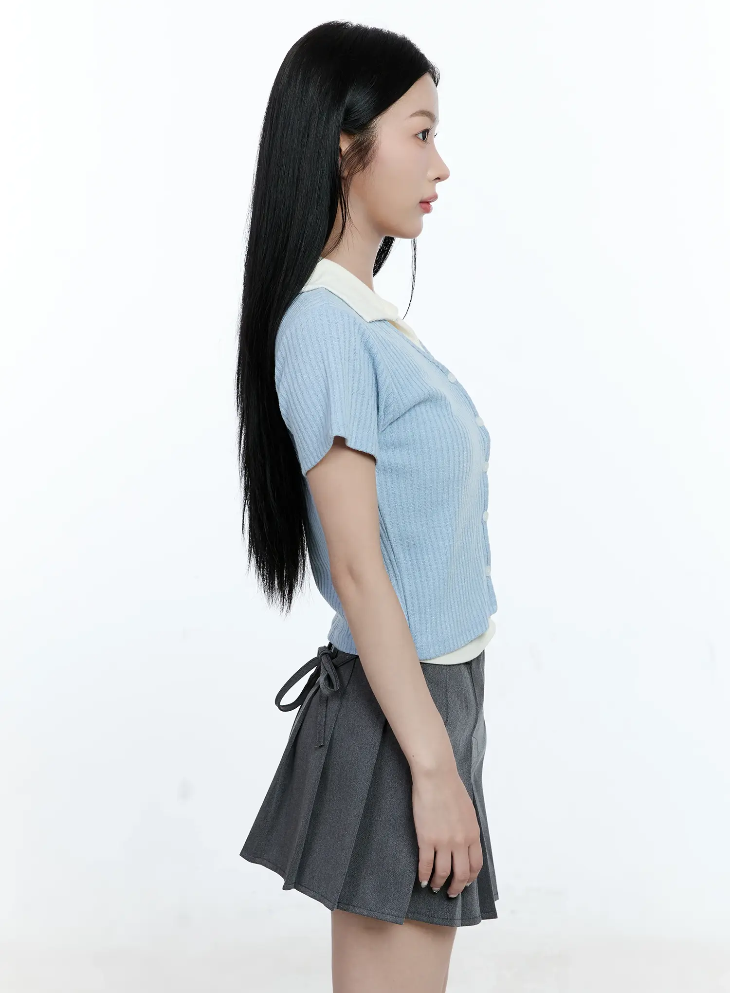 Layered-Collar Cardigan Tee CG511 - Image 4