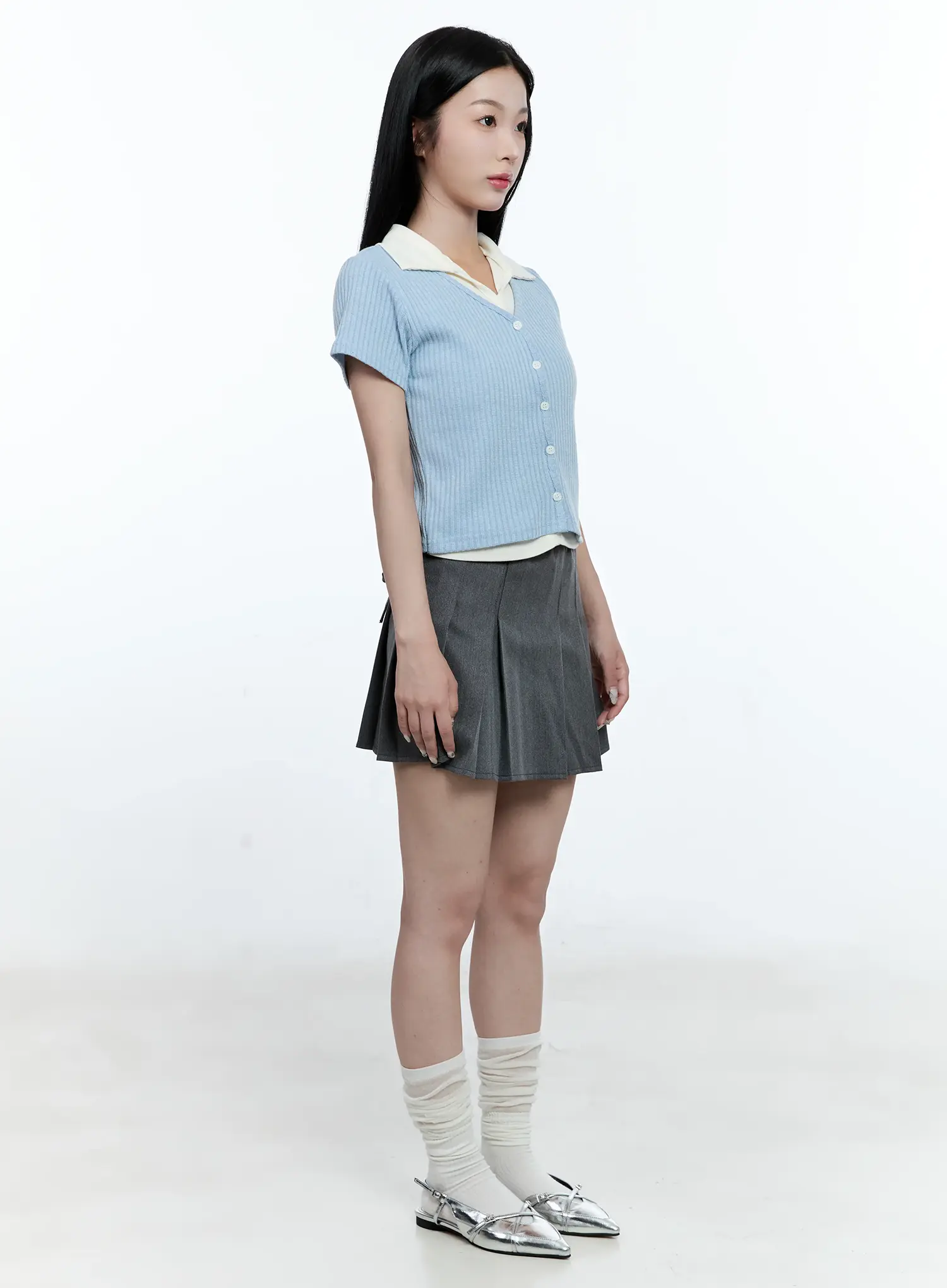 Layered-Collar Cardigan Tee CG511 - Image 8