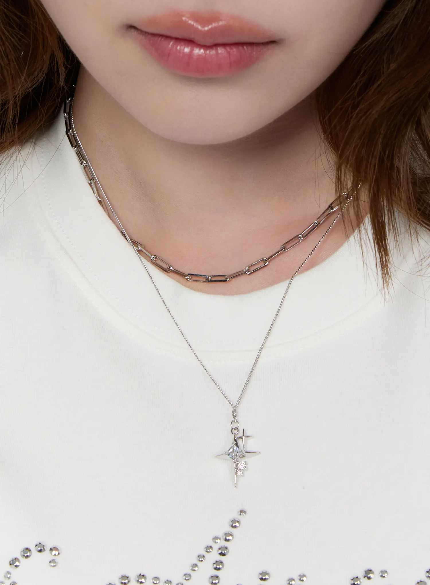 Layered Cross Cubic Necklace CA527