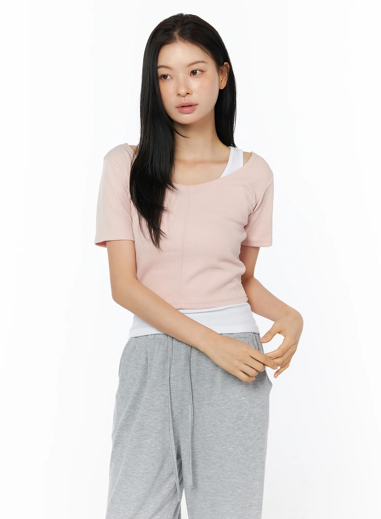 Layered Halter Neck Ribbed Tee IU519 - Image 13