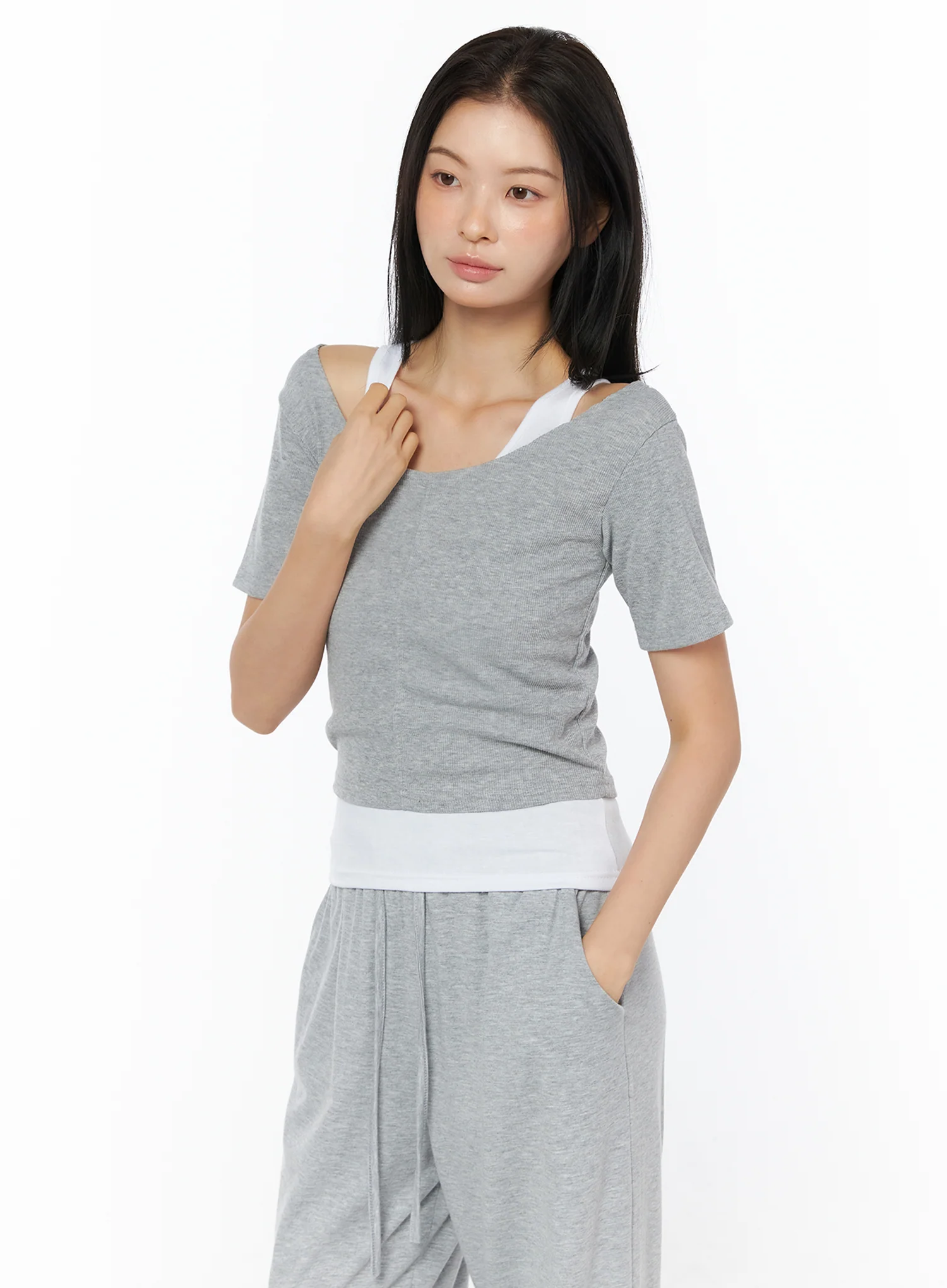 Layered Halter Neck Ribbed Tee IU519 - Image 14