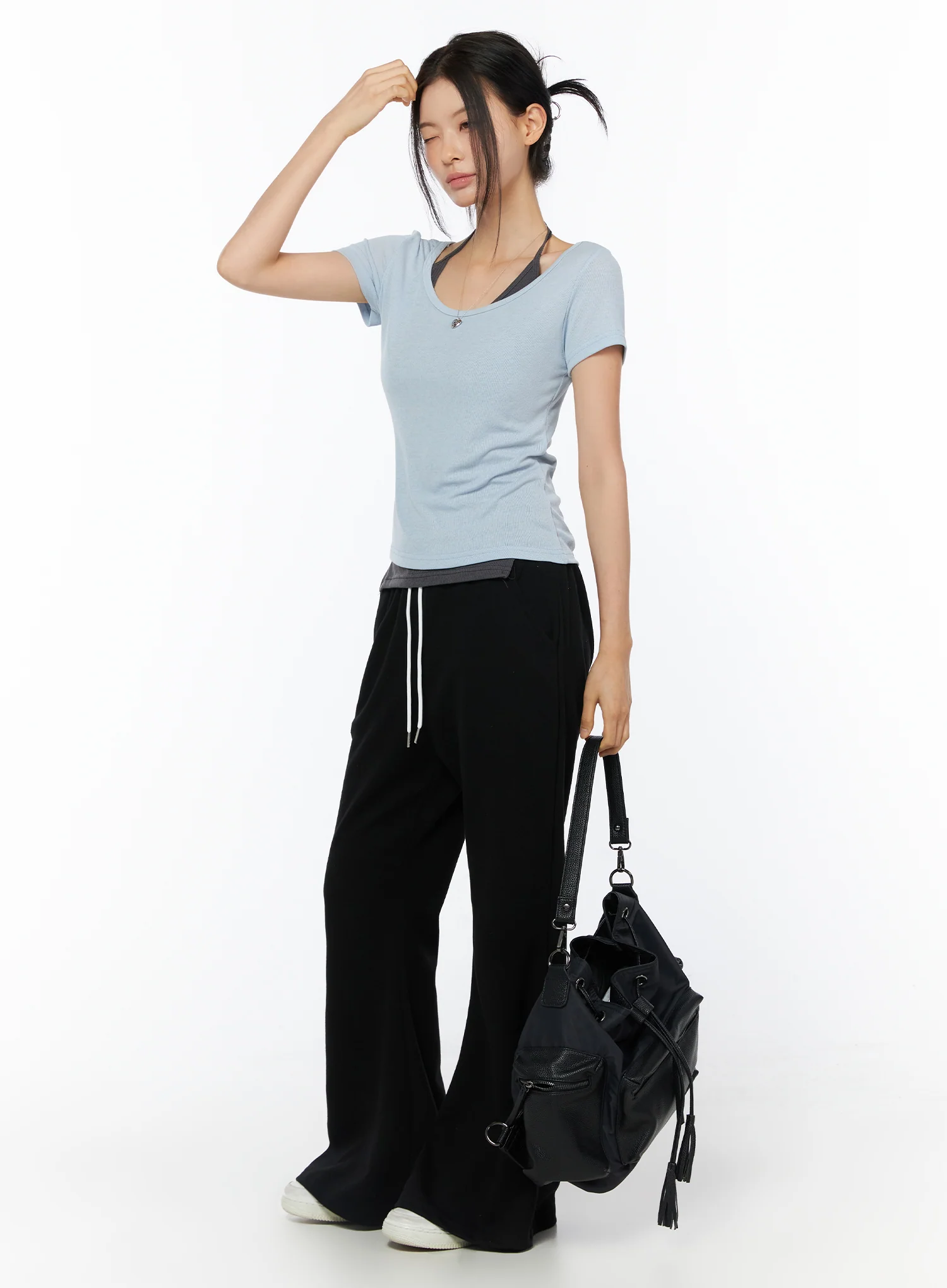 Layered Halter Neck Short Sleeve Top IU516 - Image 10