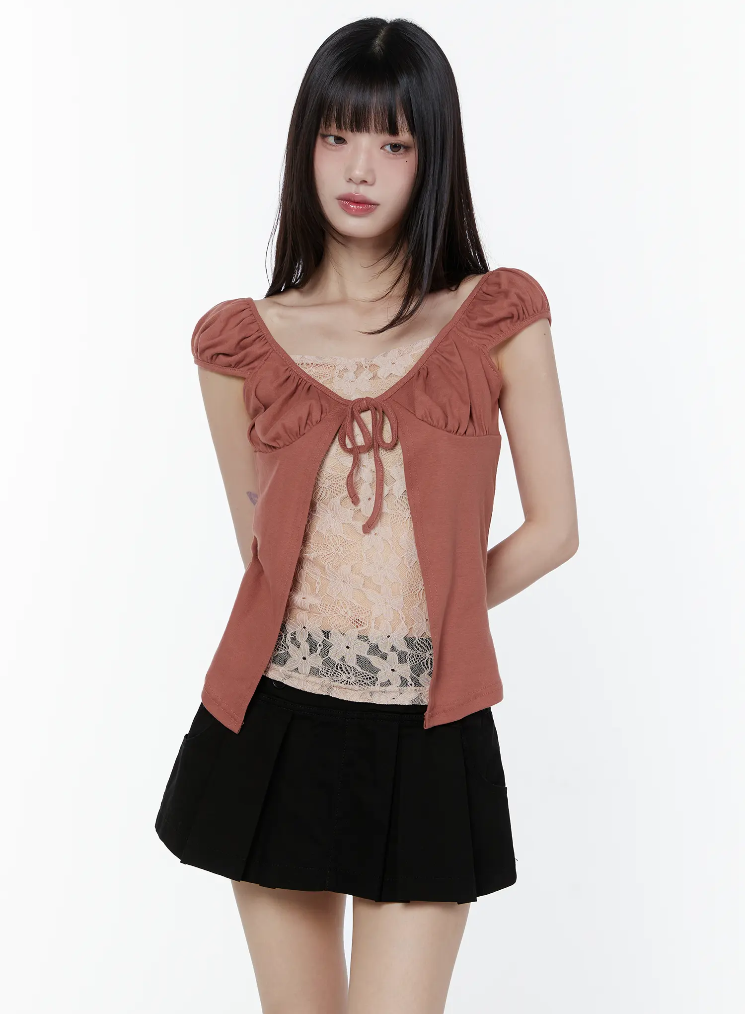 Layered Lace Puff Sleeve Tee CU505 - Image 5
