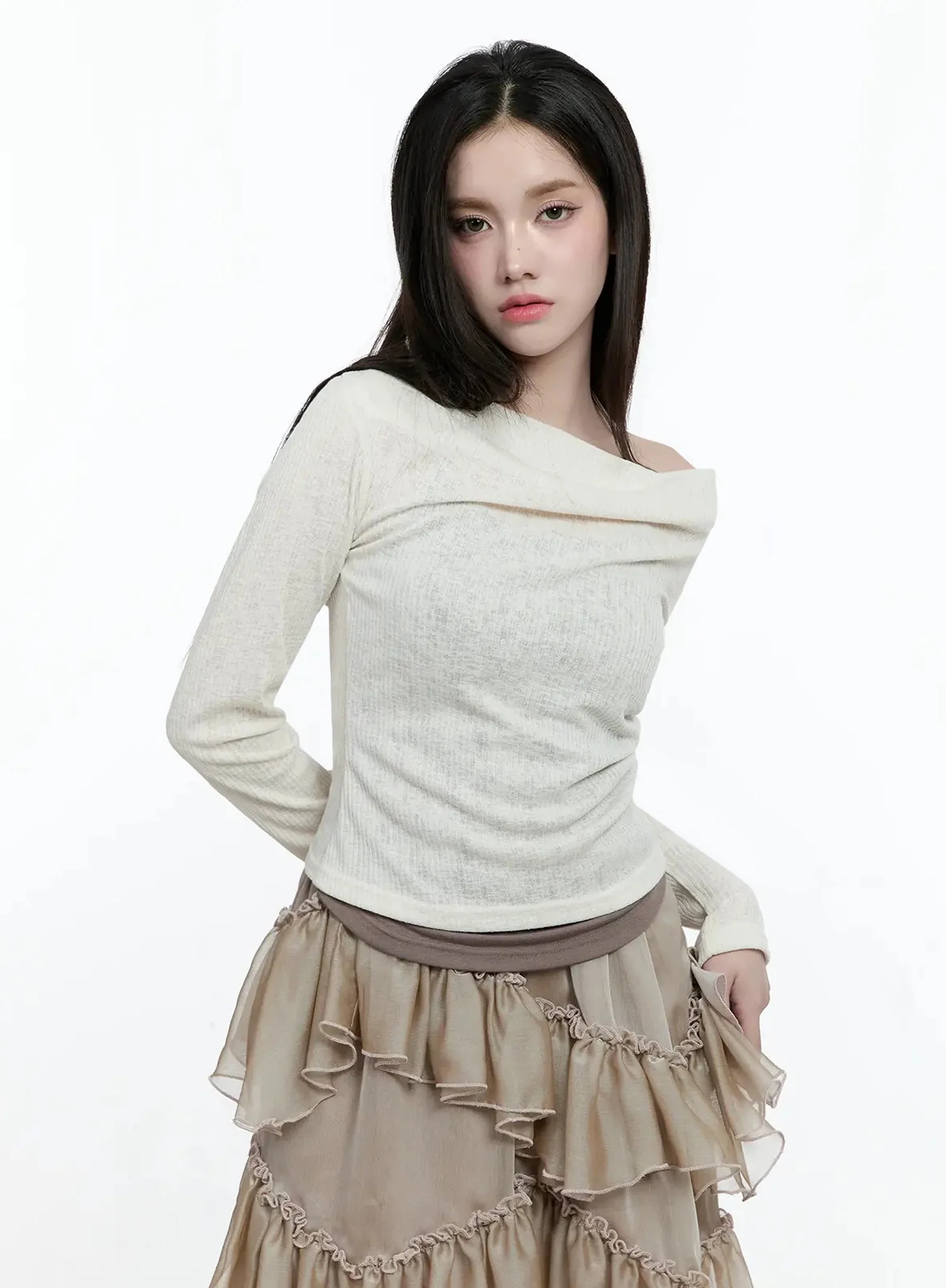 Layered Off-Shoulder Knit Top IO527 - Image 4