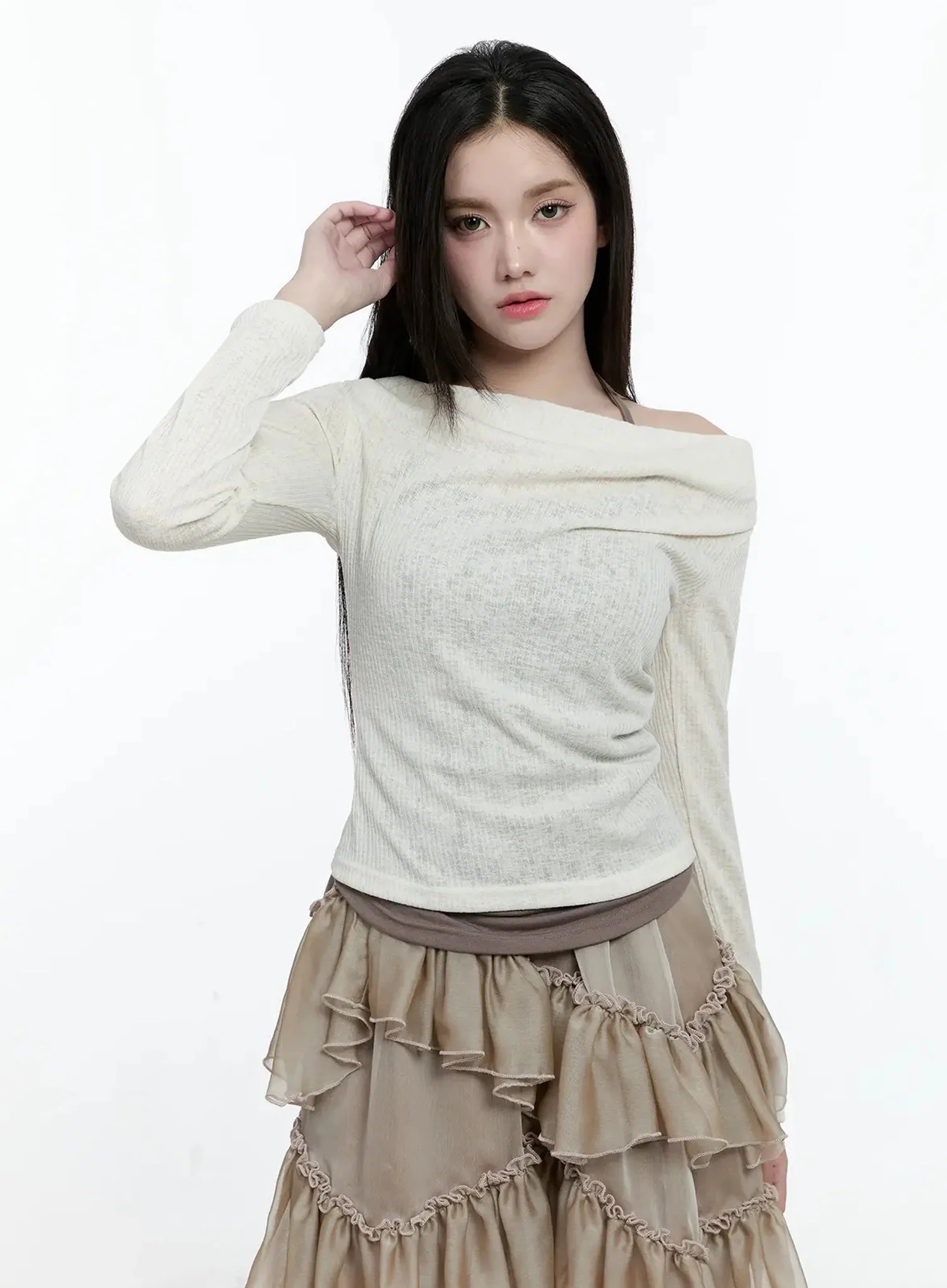 Layered Off-Shoulder Knit Top IO527 - Image 5