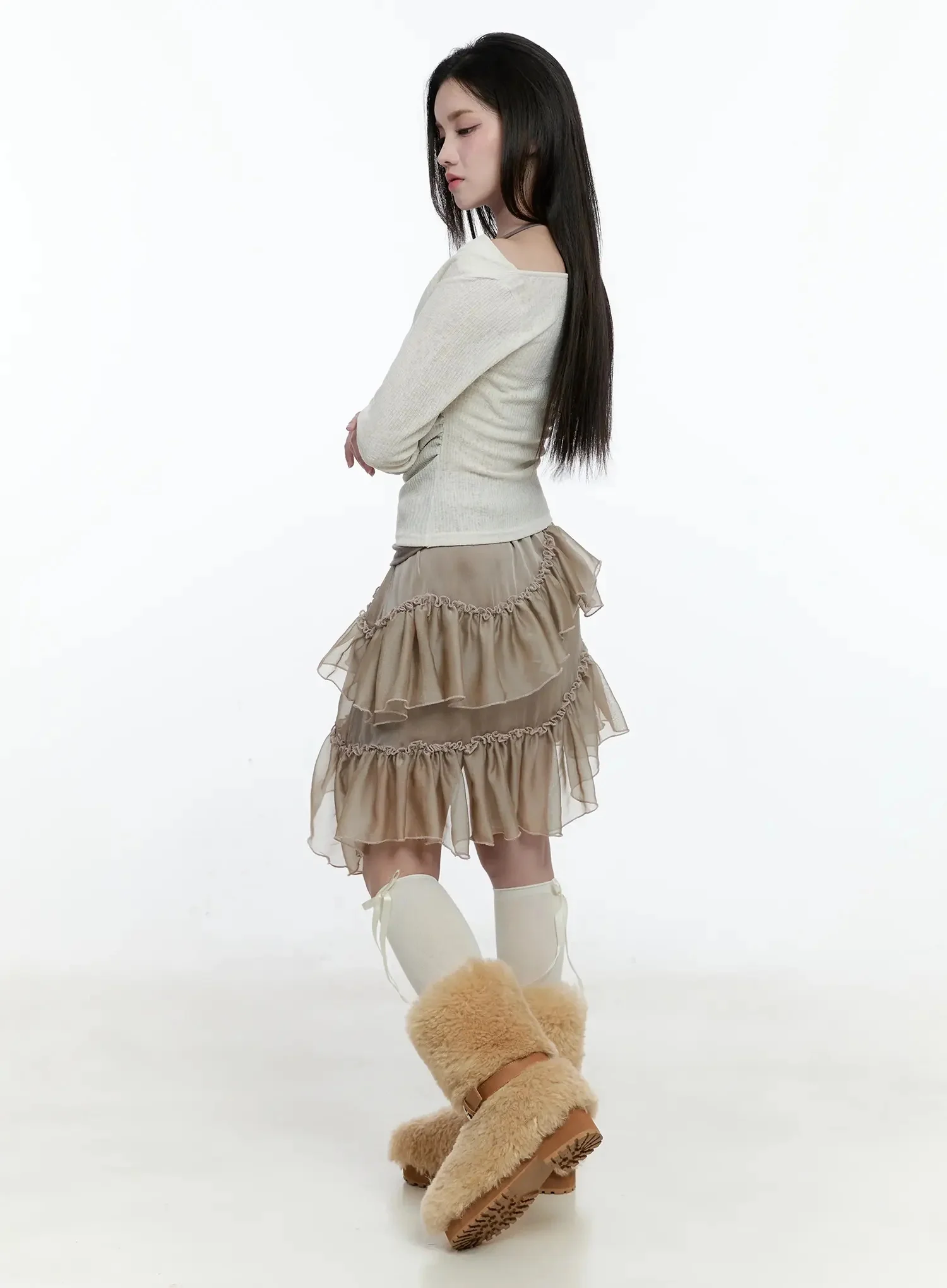 Layered Off-Shoulder Knit Top IO527 - Image 9