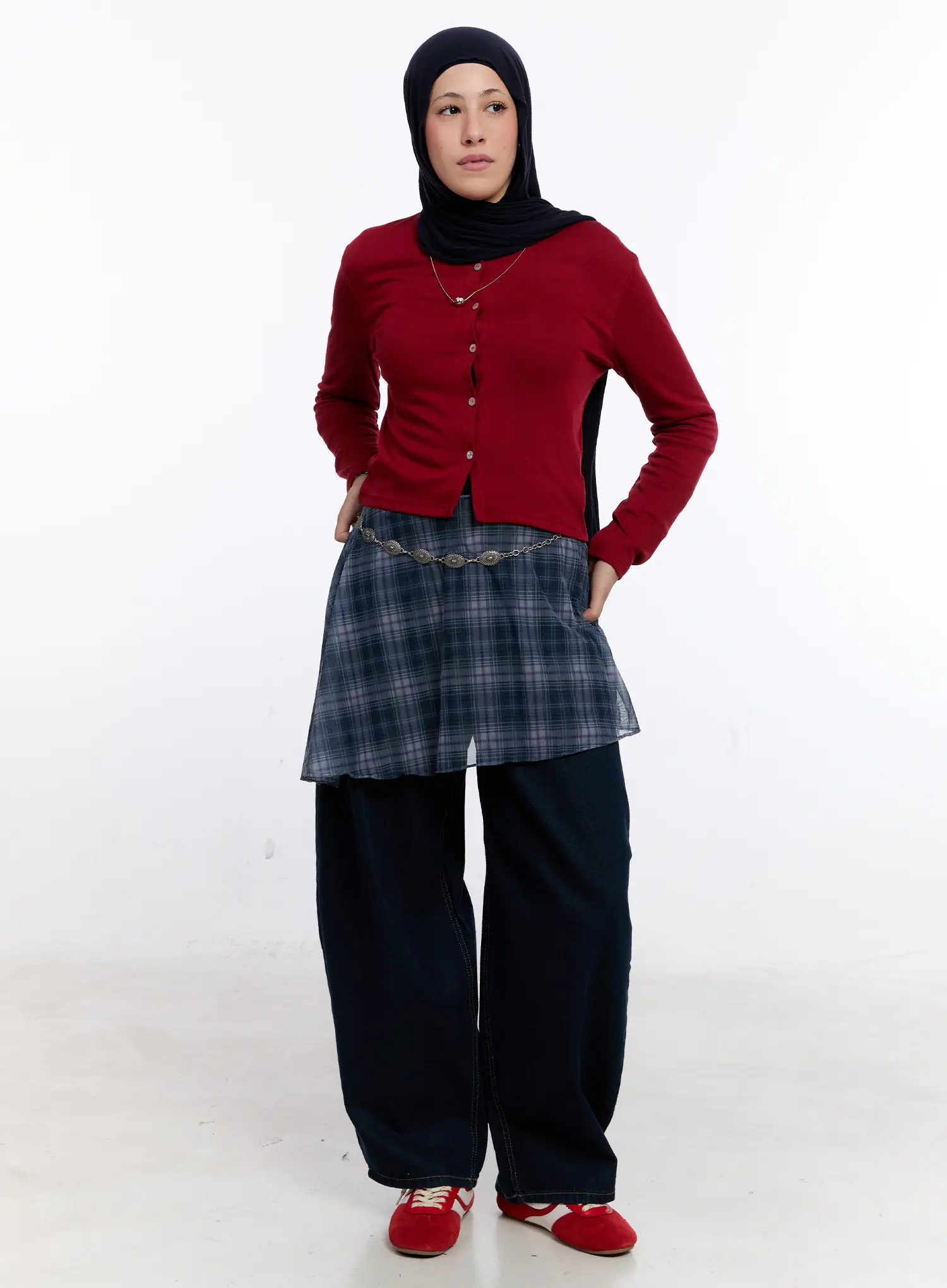 Layered Plaid Mesh Midi Skirt CS524