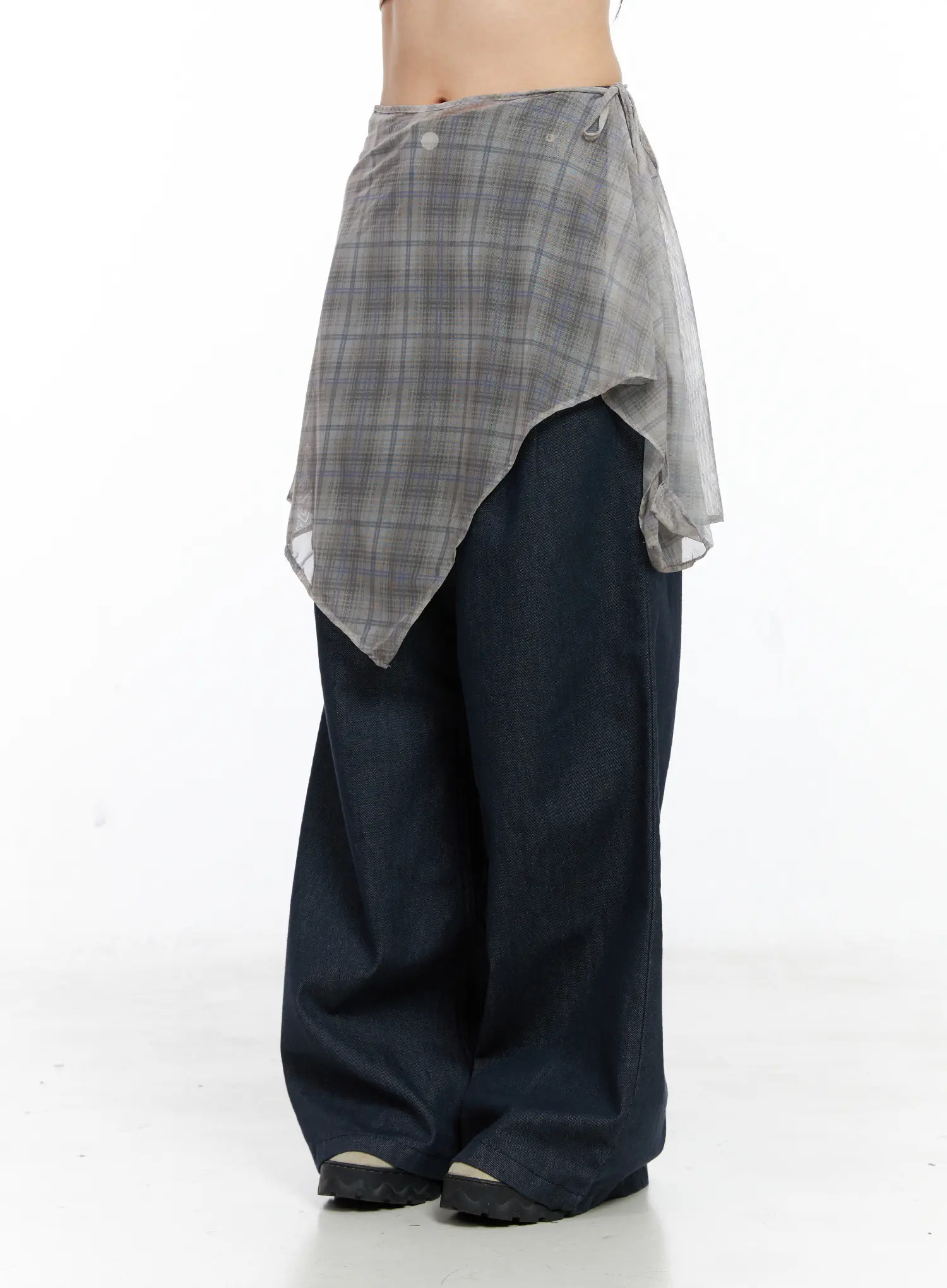 Layered Plaid Mesh Midi Skirt CS524 - Image 7