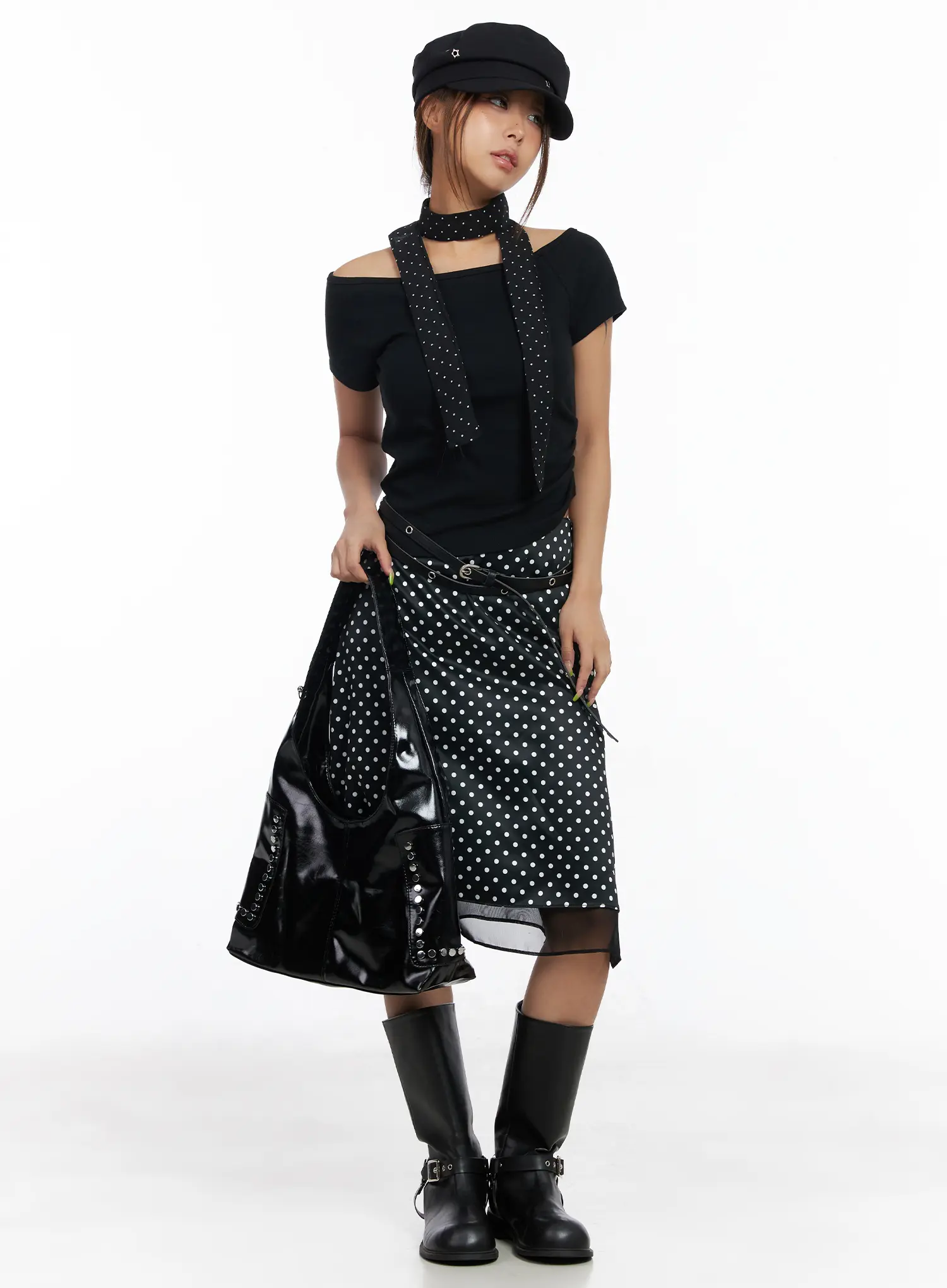 Layered Polka Dot Satin Midi-Skirt CM520