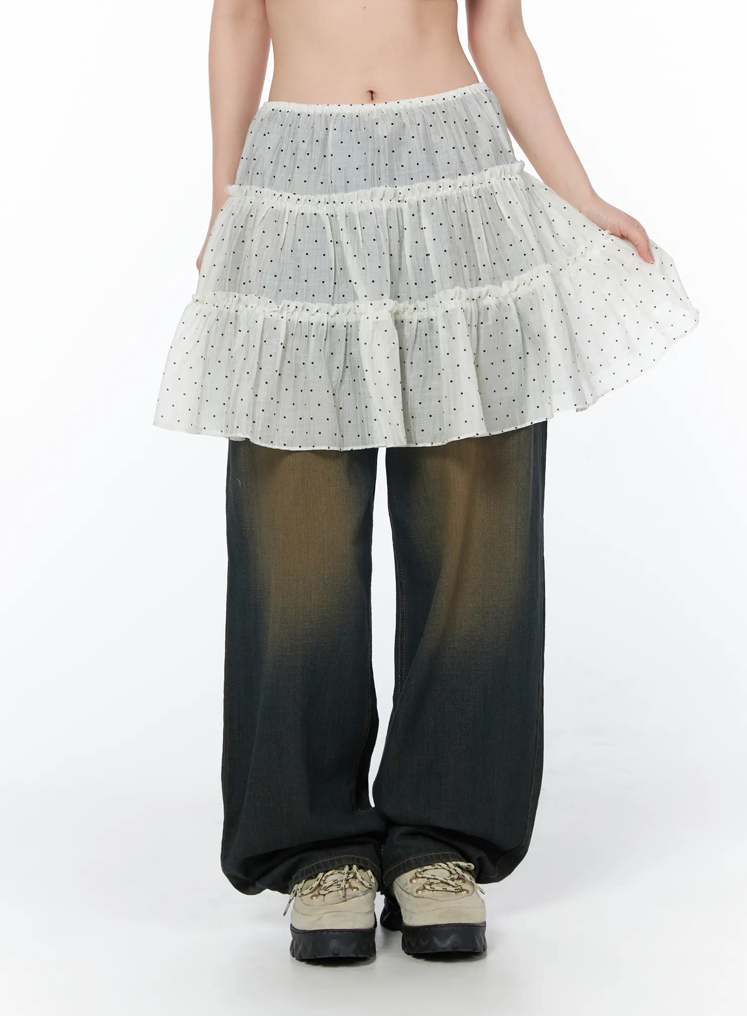 Layered Sheer Polka Dot Midi Skirt CY505 - Image 2