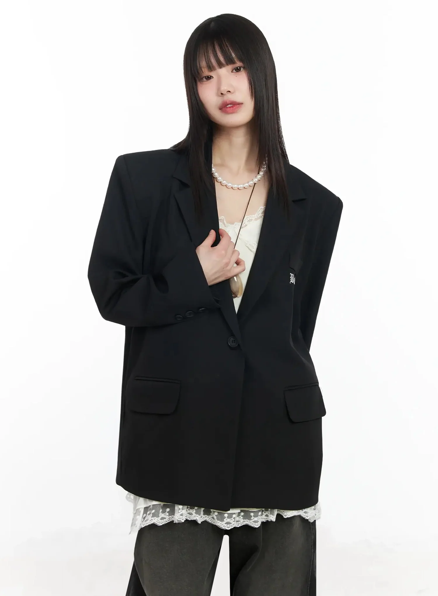Lettering Embroidered Oversized Blazer IM530 - Image 9