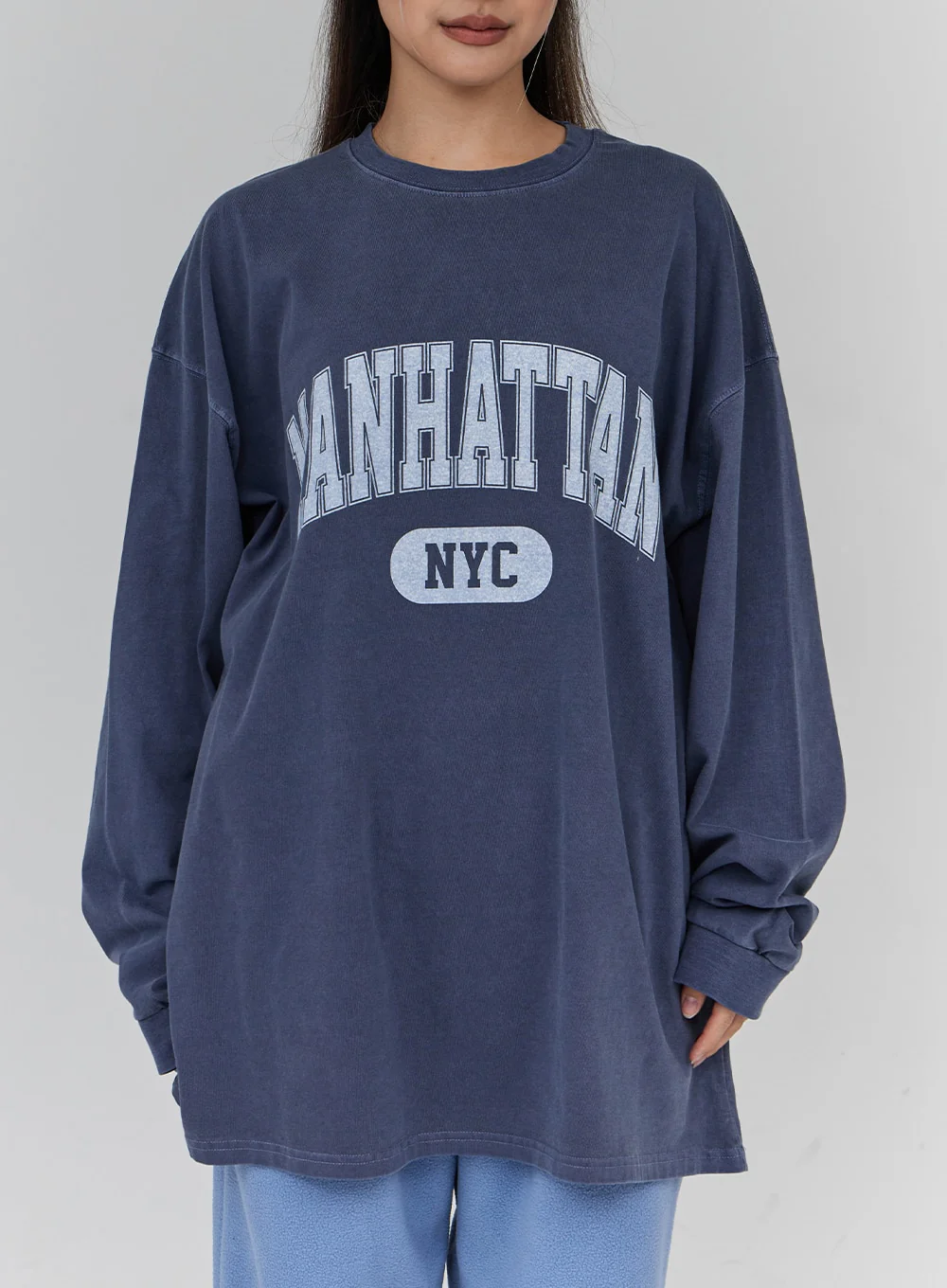 Lettering Print Oversize Long Sleeve T-Shirt Unisex CN21 - Image 2