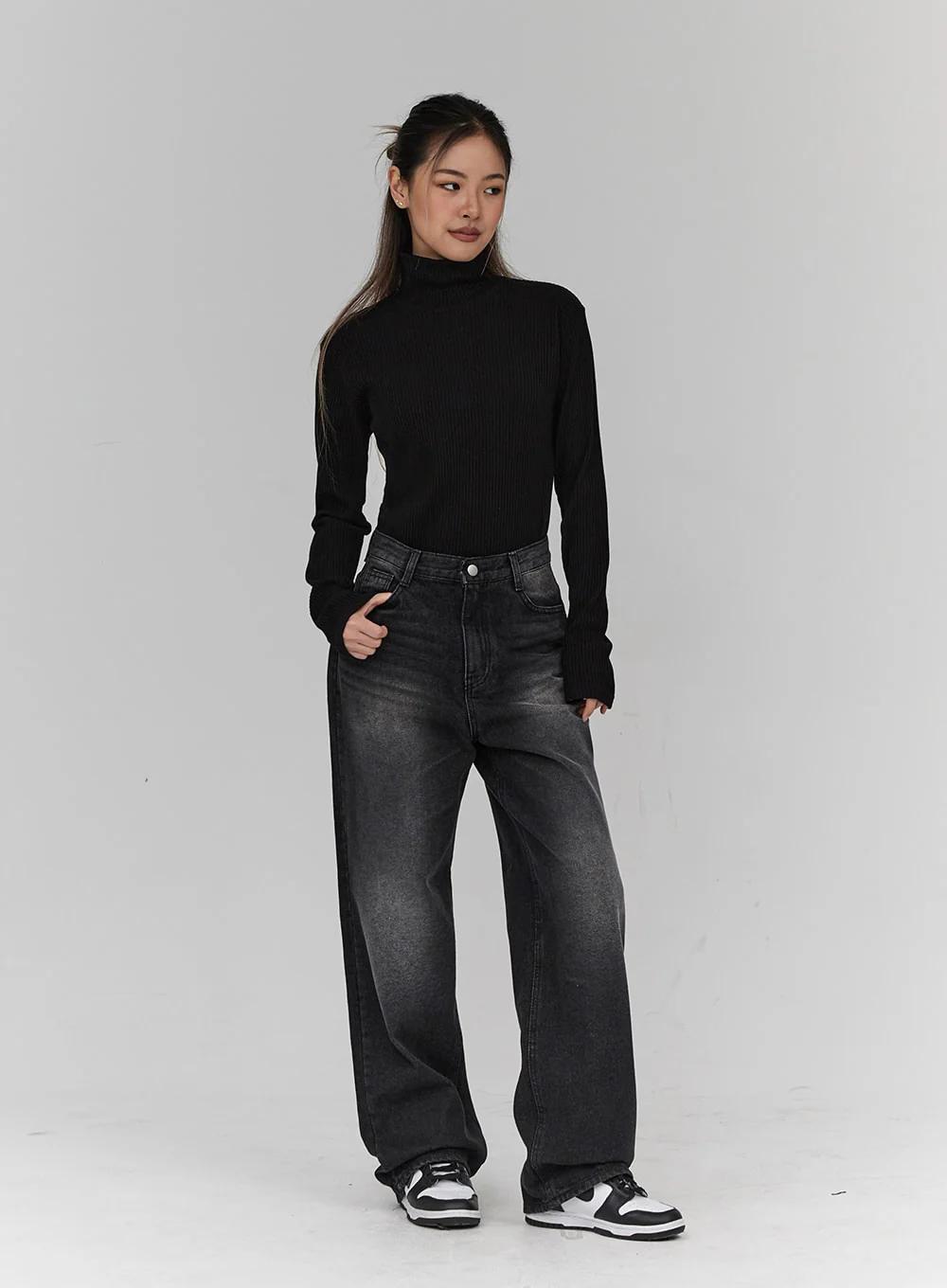 Light Washing Wide Leg Black Jeans CN23 - Image 8