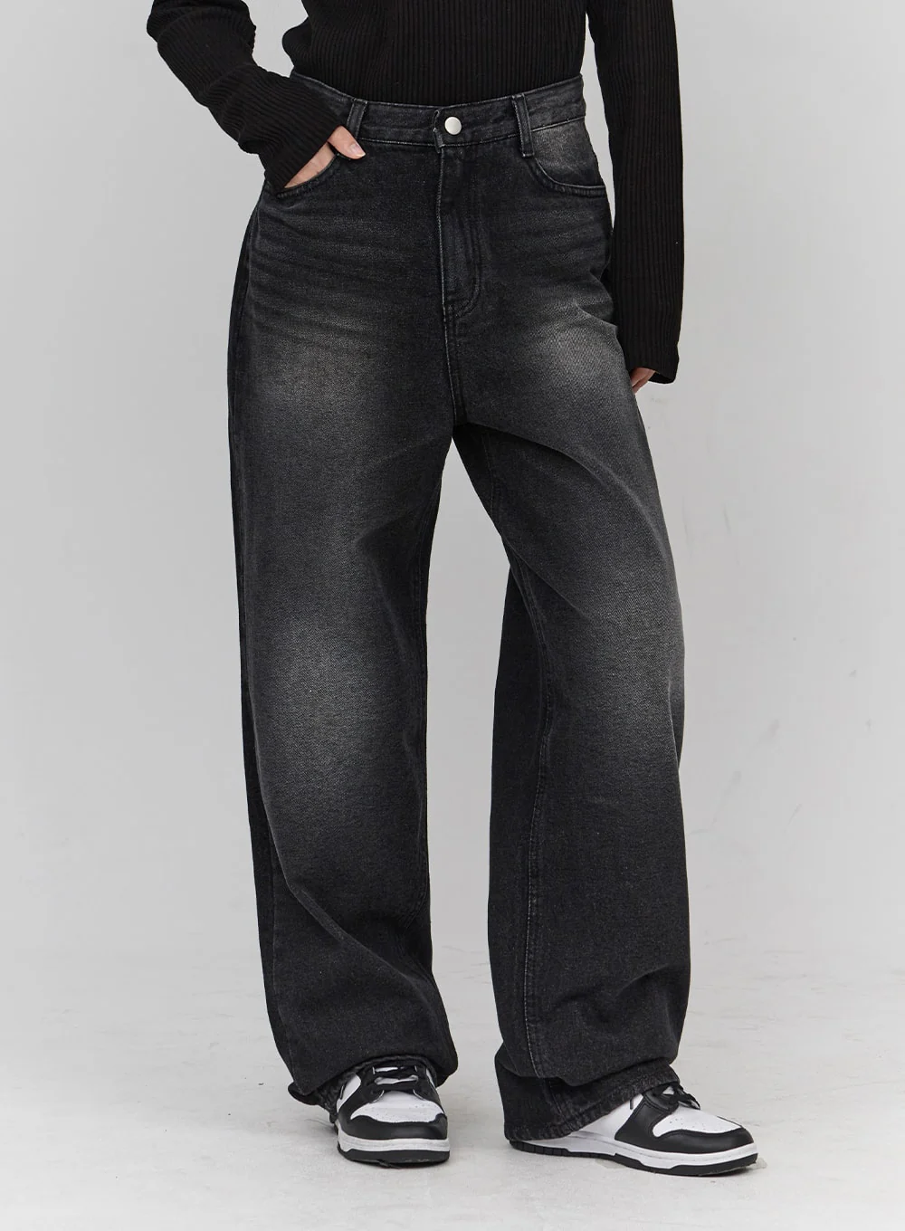 Light Washing Wide Leg Black Jeans CN23 - Image 9