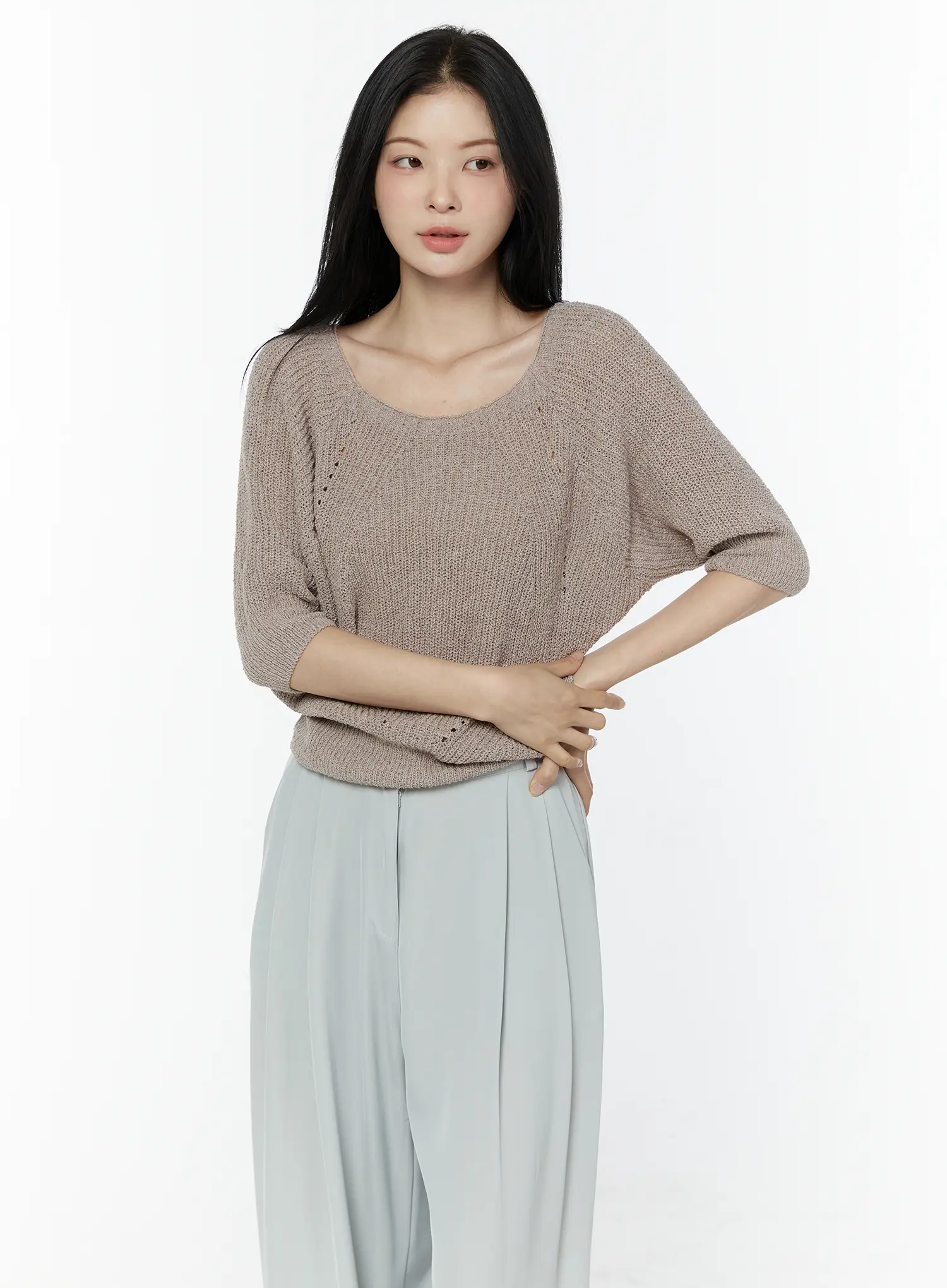 Linen Half Sleeve Knit Tee IU503 - Image 12