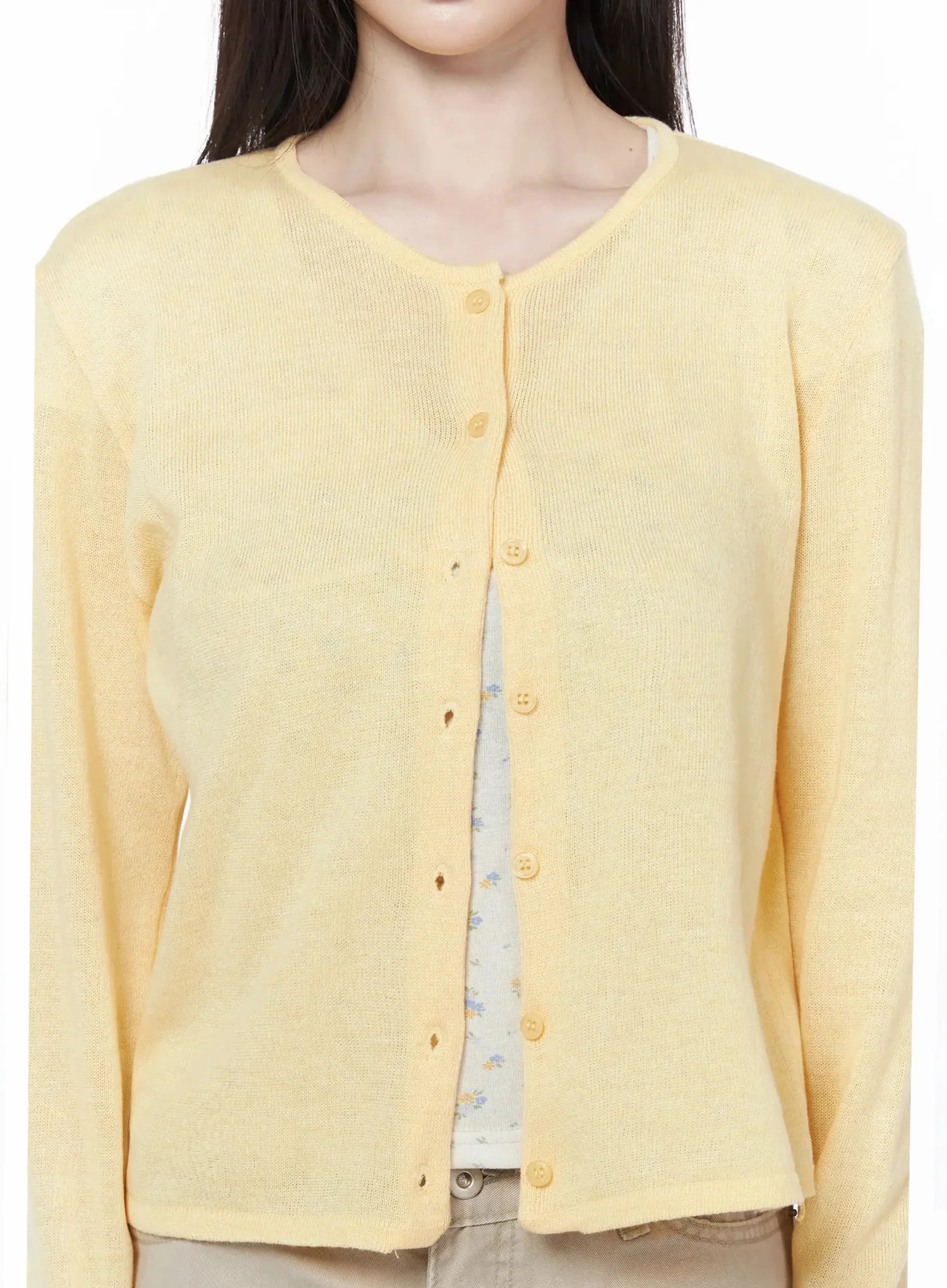Linen Round Neck Cardigan IU512 - Image 6