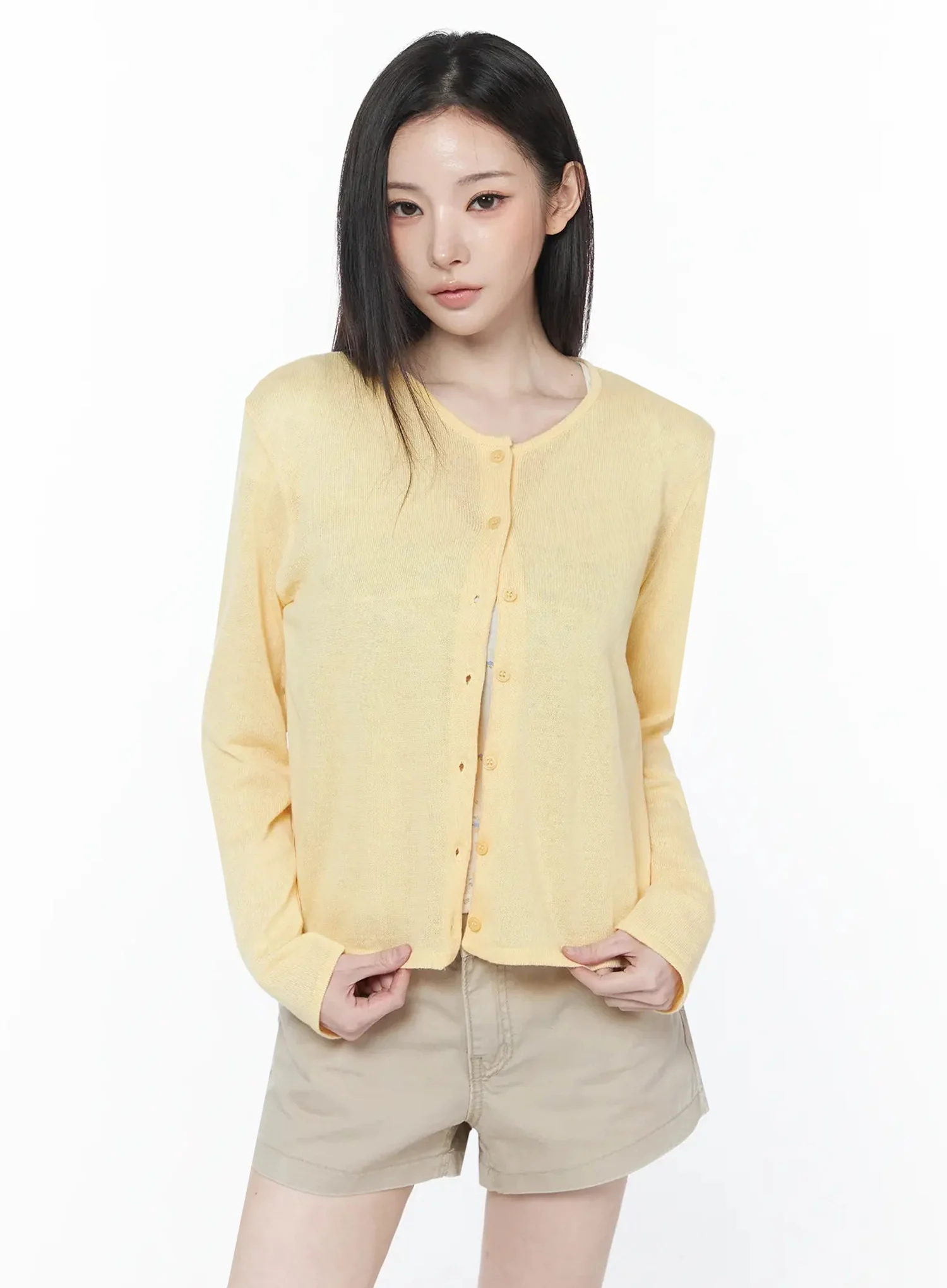 Linen Round Neck Cardigan IU512 - Image 8