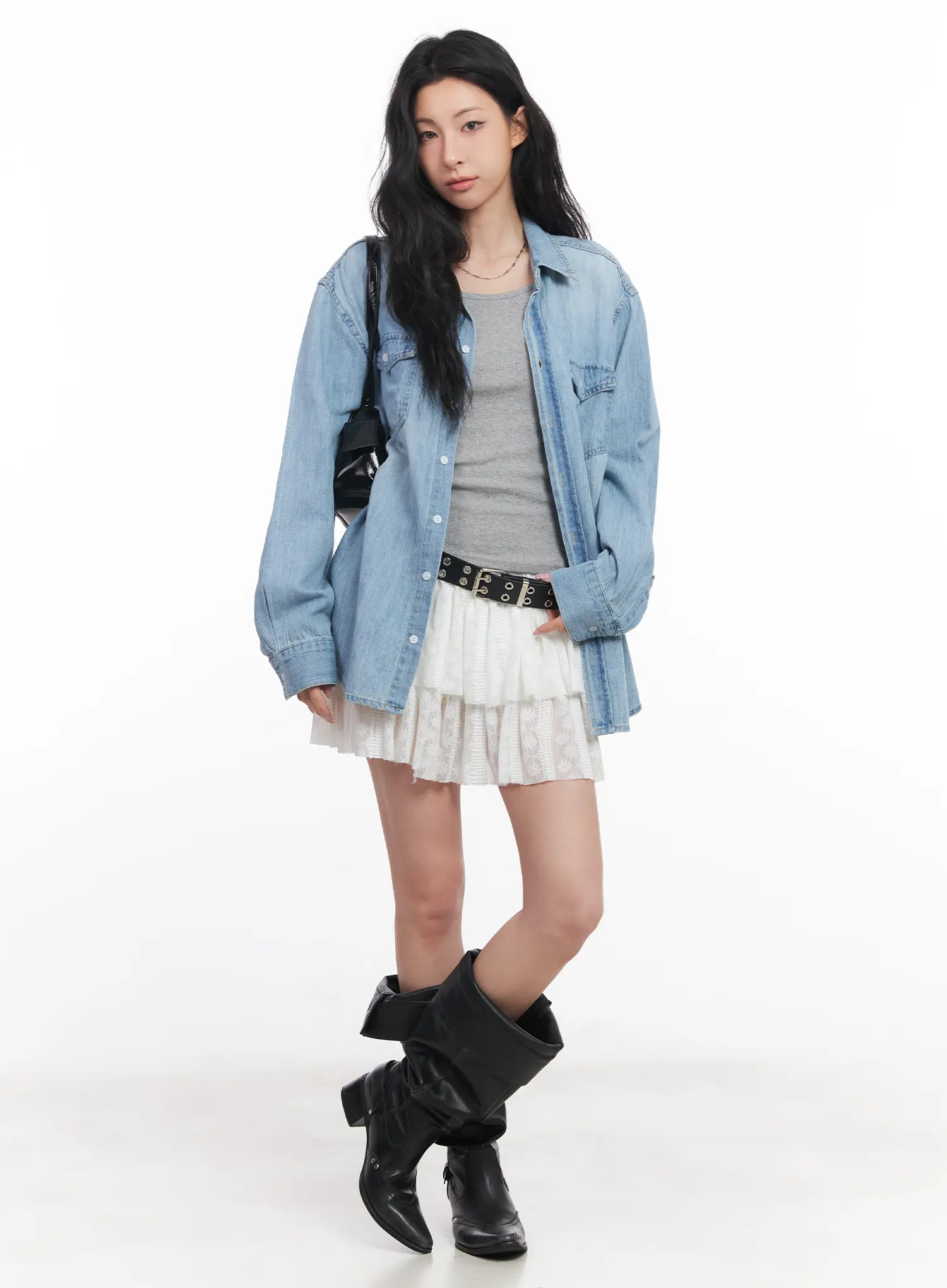 Loose-Fit Denim Collared Shirt CU510 - Image 2