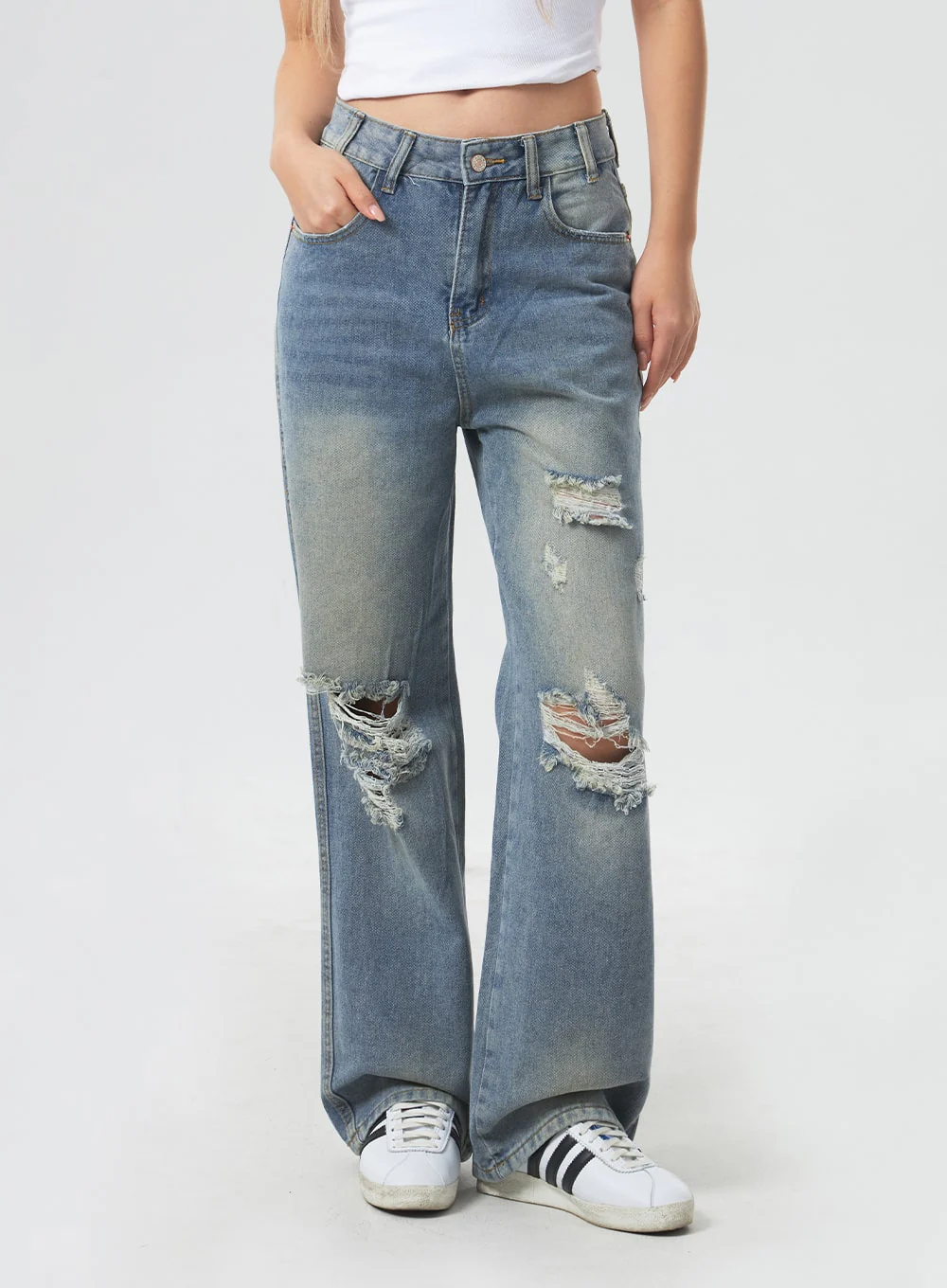 Low Rise Ripped Wide Jeans CA303 - Image 2