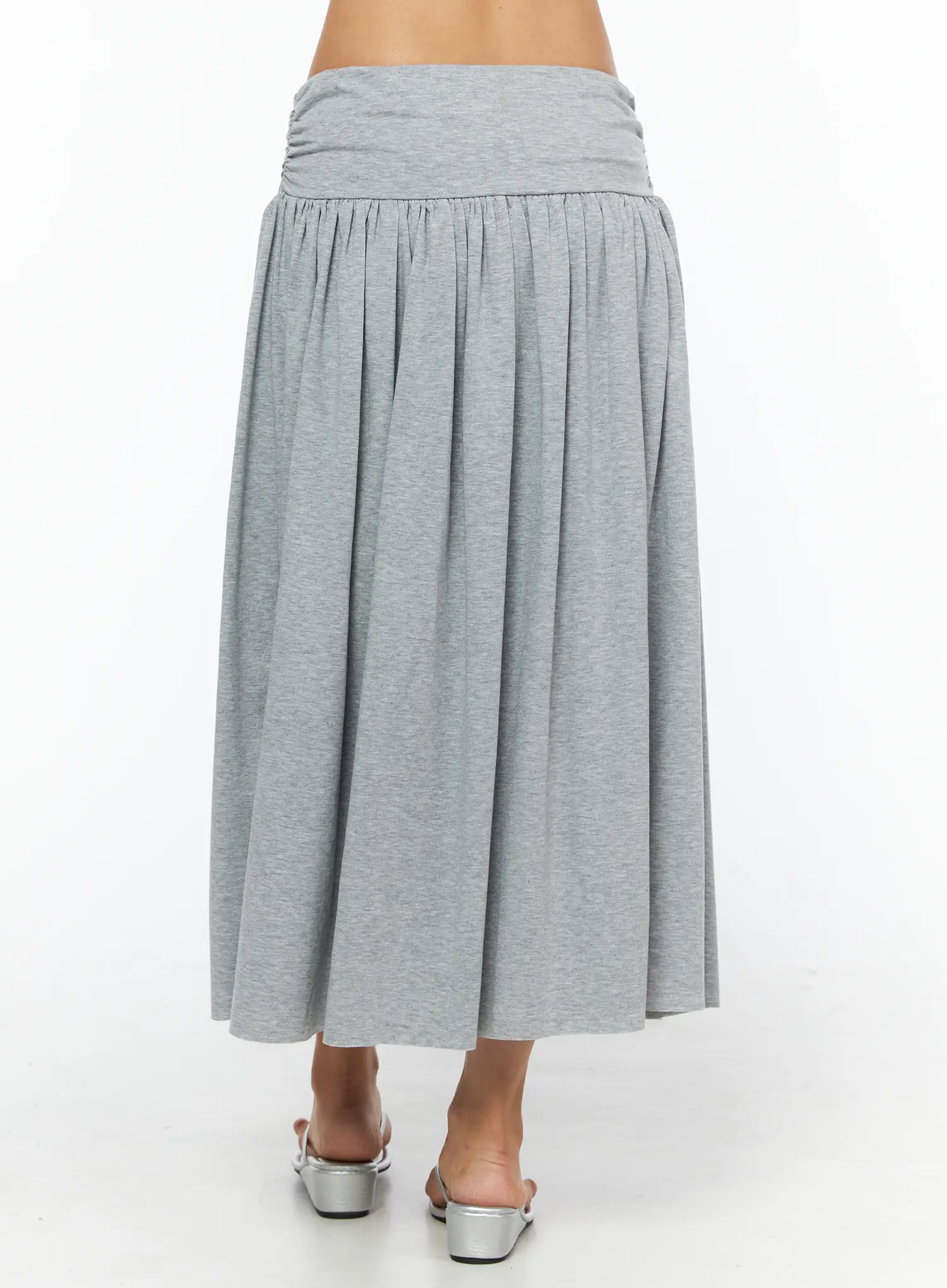 Low-Rise Shirred Cotton Midi Skirt CU518 - Image 7