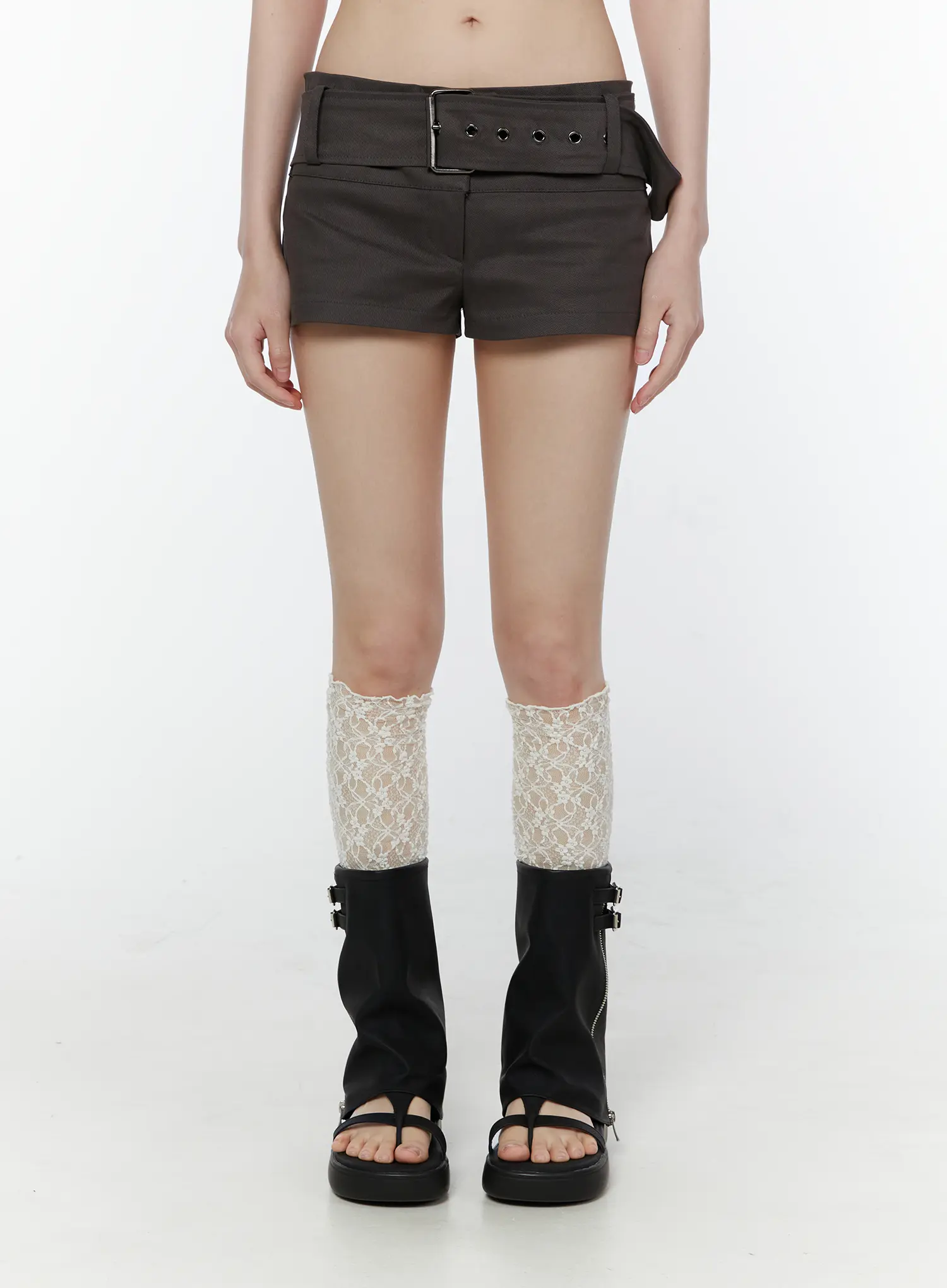 Low-Waist Belted Mini Shorts CU508 - Image 8