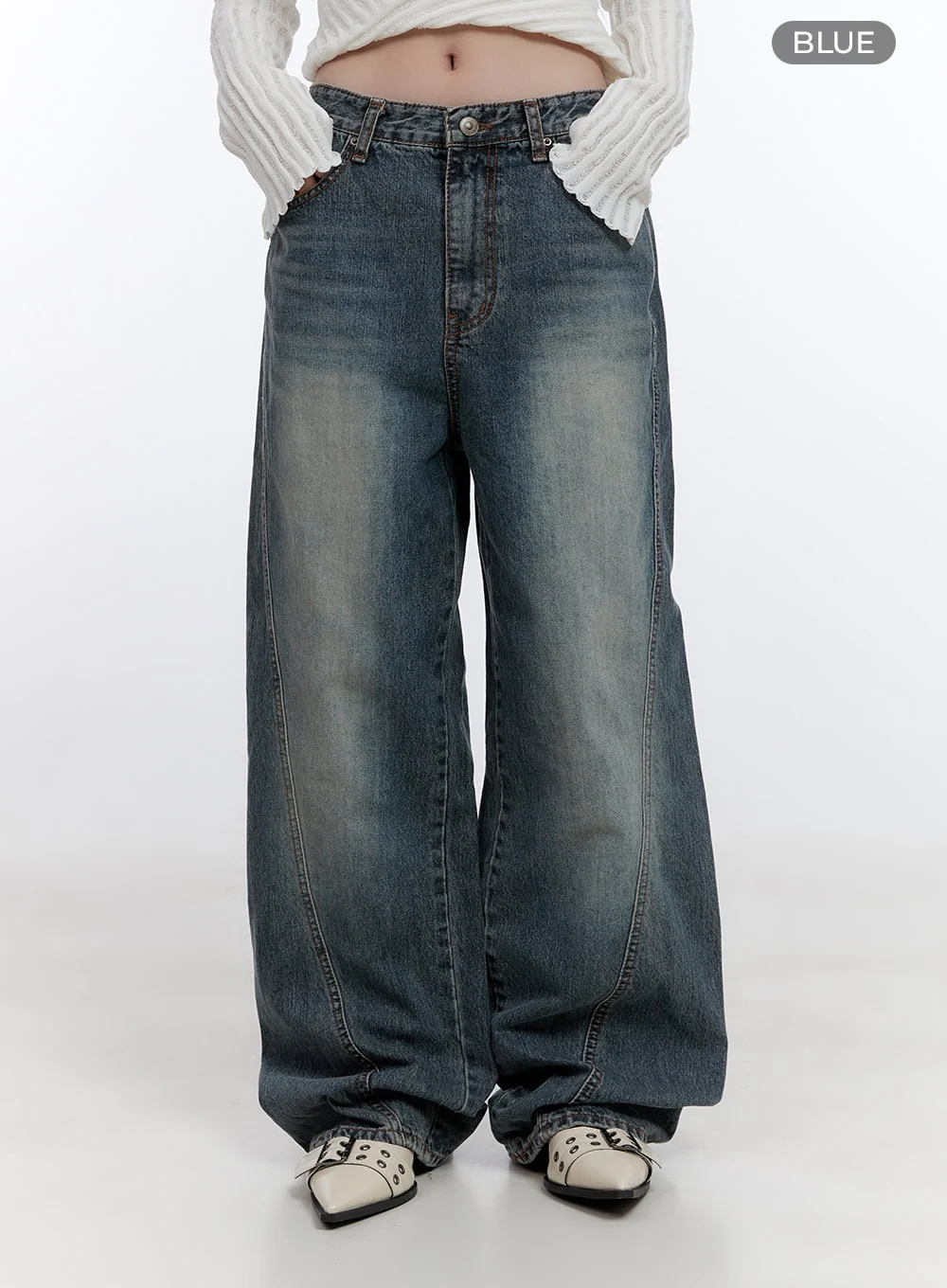 Lucia Stitched Denim Baggy Jeans CO418 - Image 9
