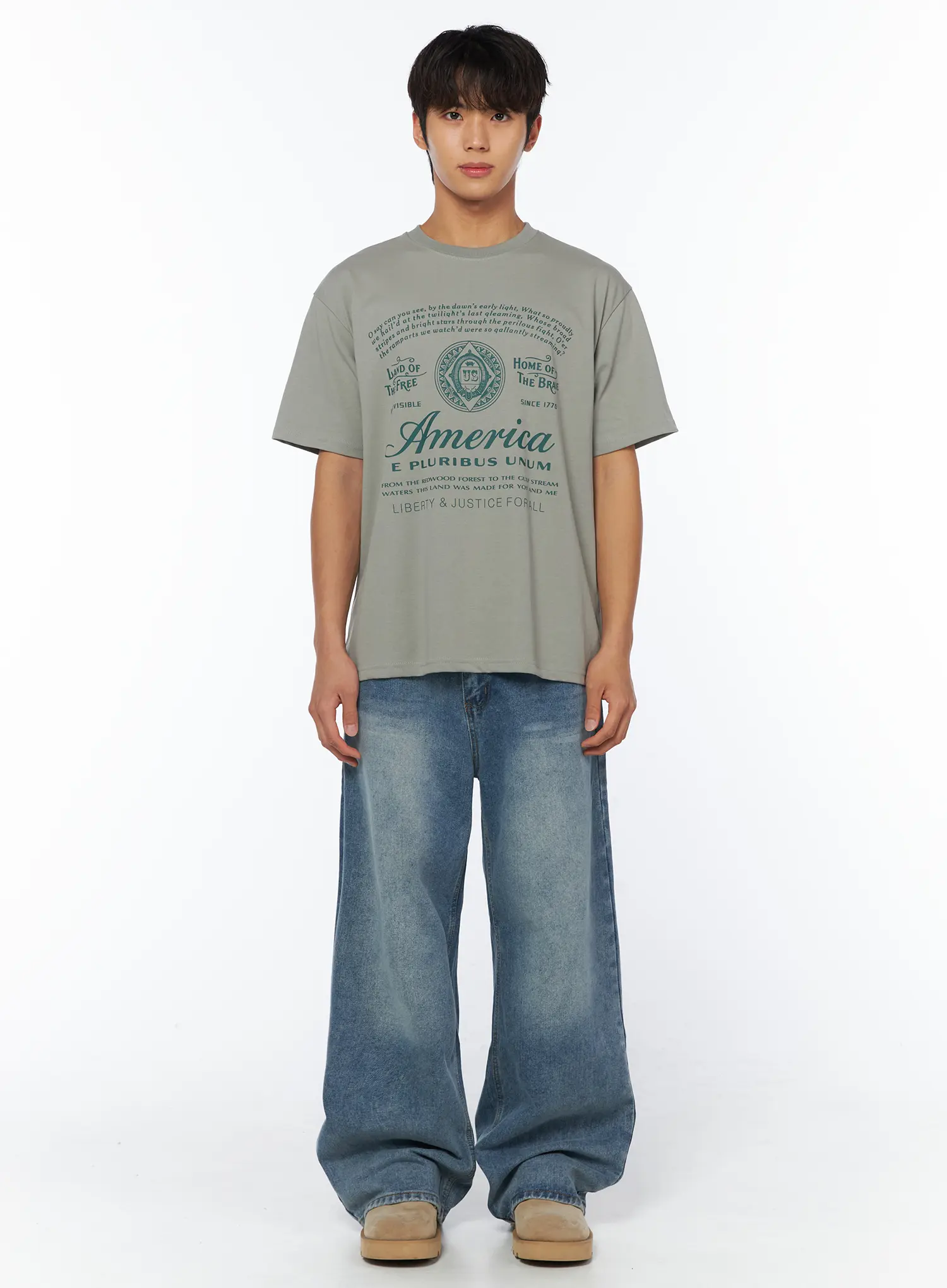 Men's American Lettering Graphic T-Shirt IY529 - Image 3