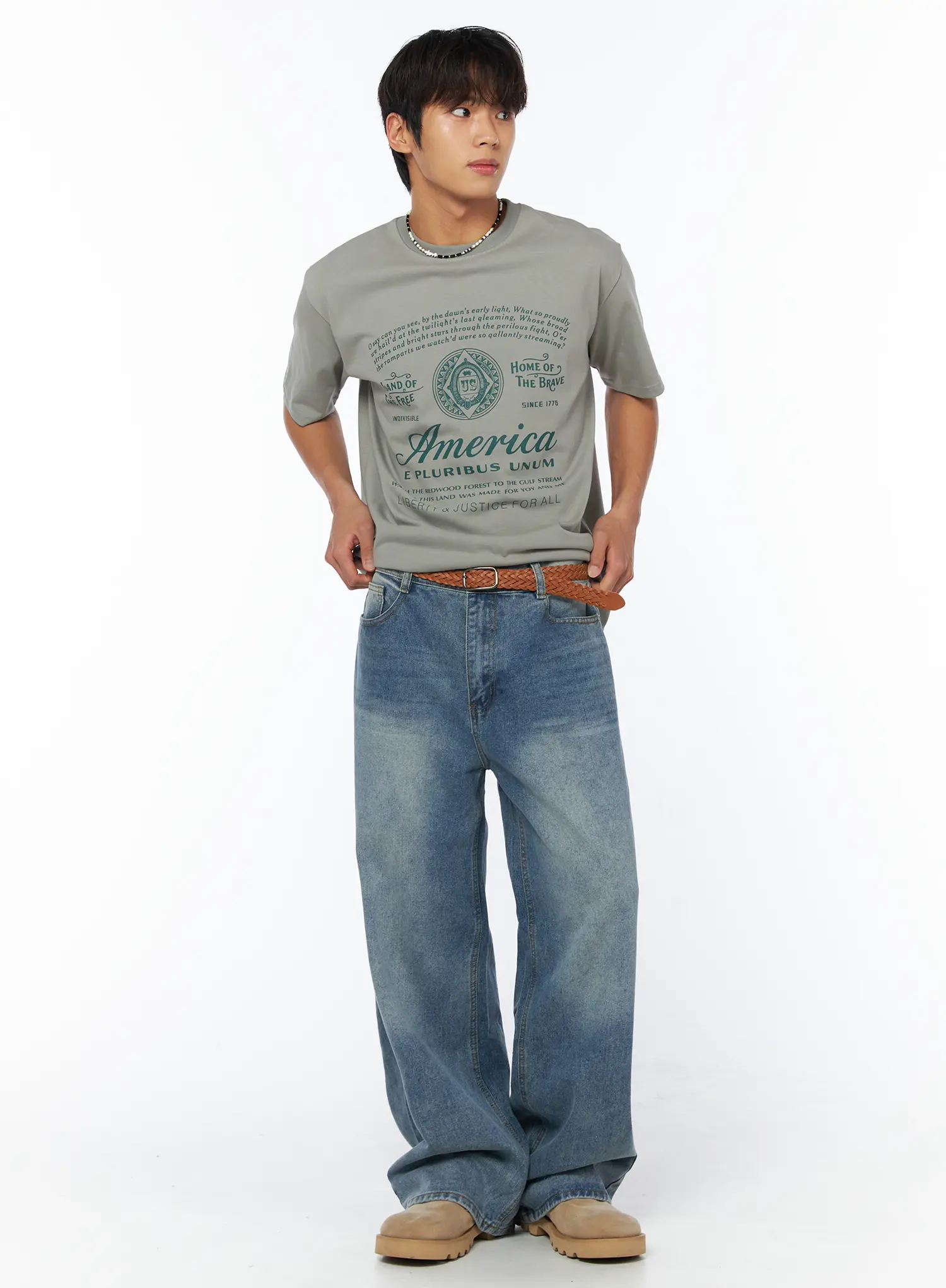 Men's American Lettering Graphic T-Shirt IY529 - Image 7
