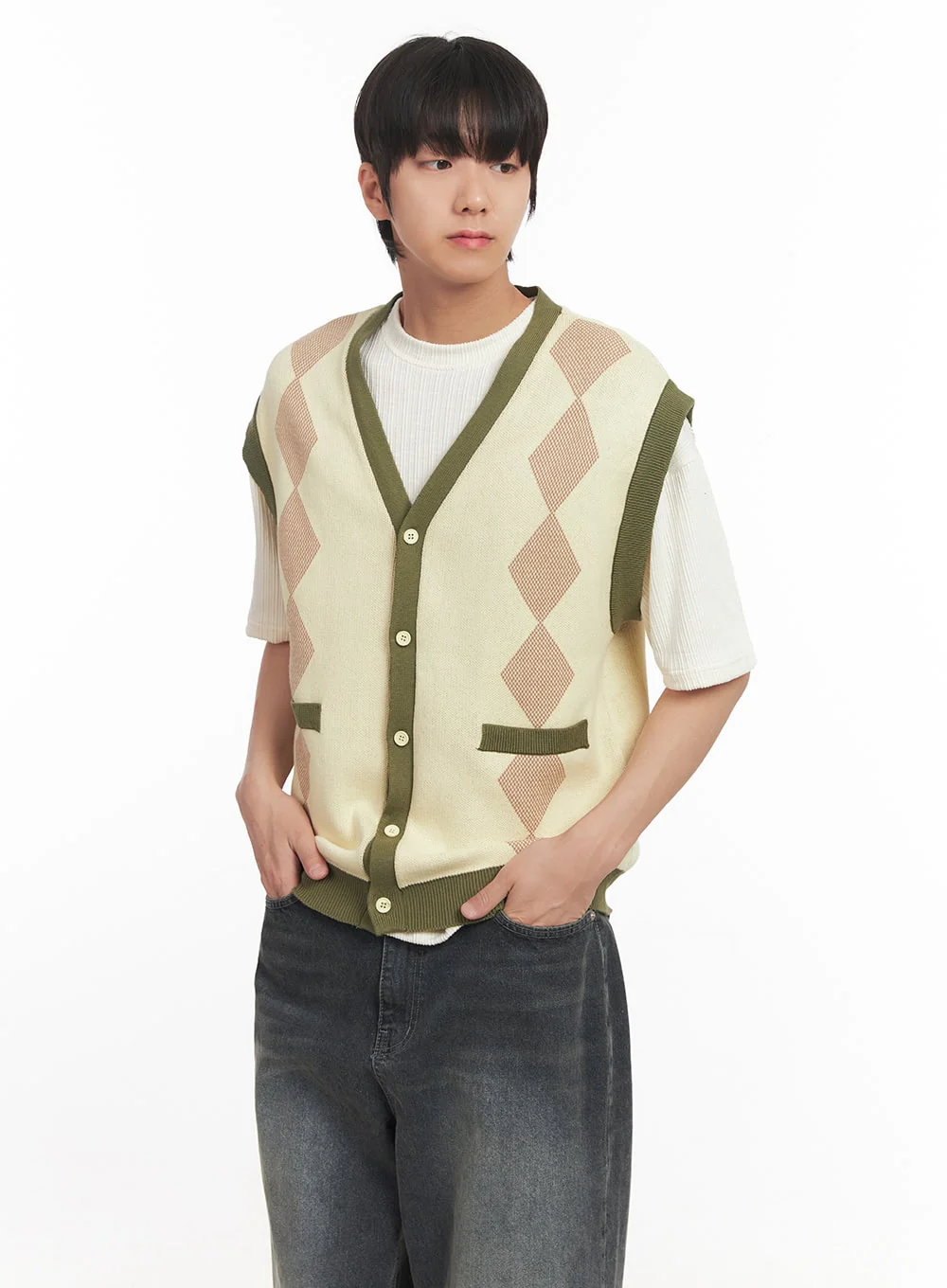 Men's Argyle V-Neck Sweater Vest IA511 - Image 3