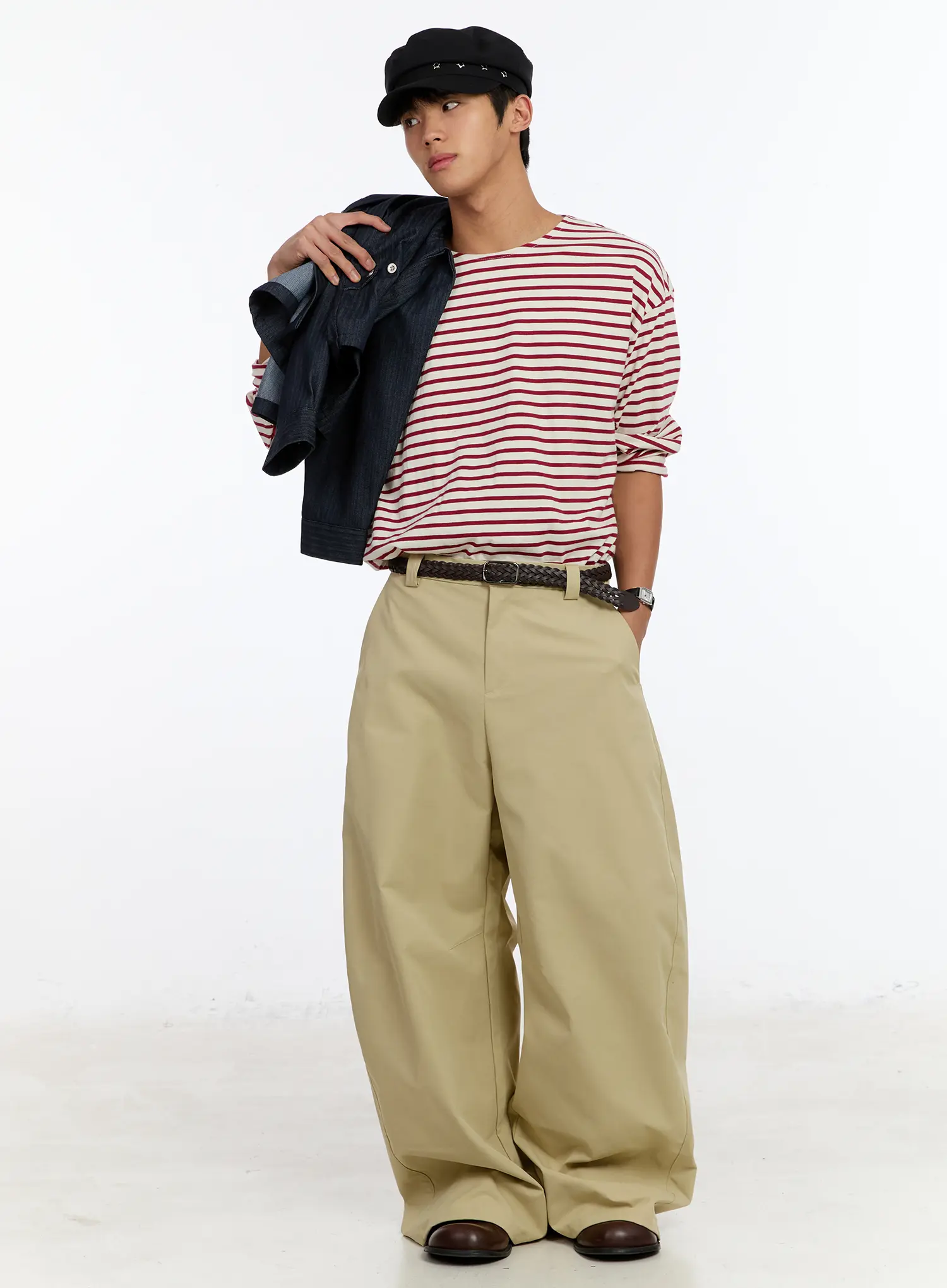 Men's Beige Wide Leg Pants IM530 - Image 10