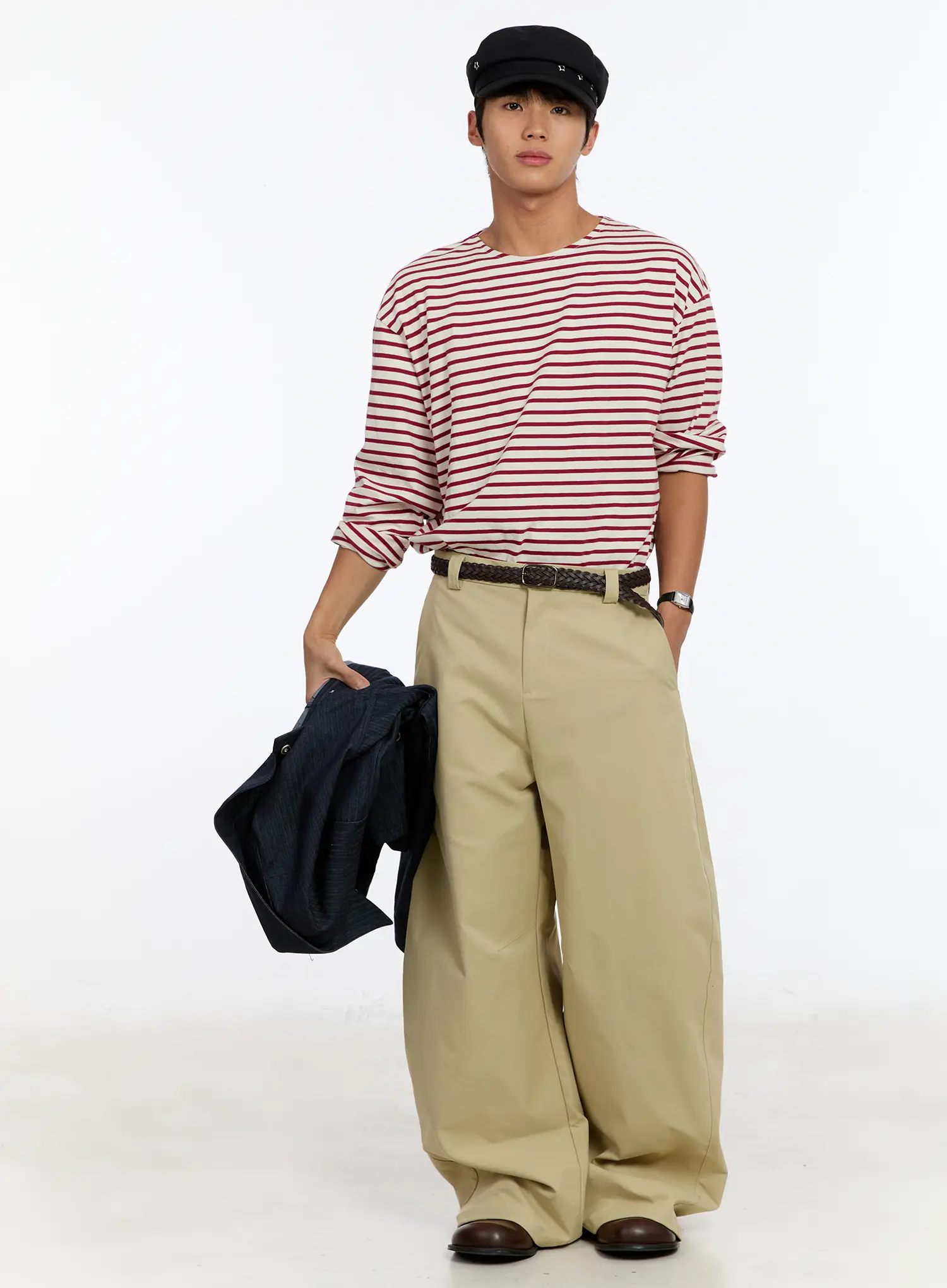 Men's Beige Wide Leg Pants IM530 - Image 3