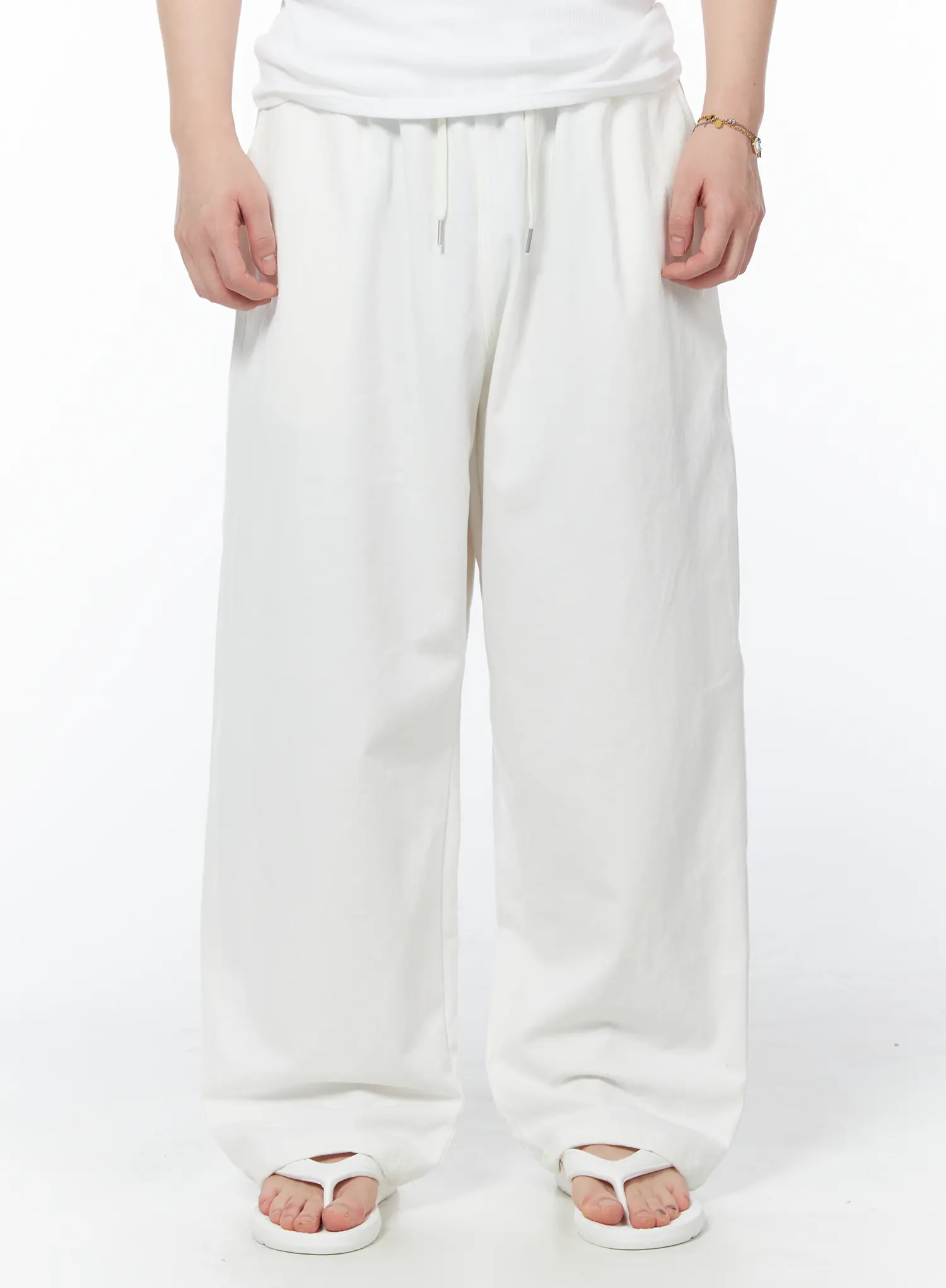 Men's Bio-Washed Wide-Leg Pants (White) IY525